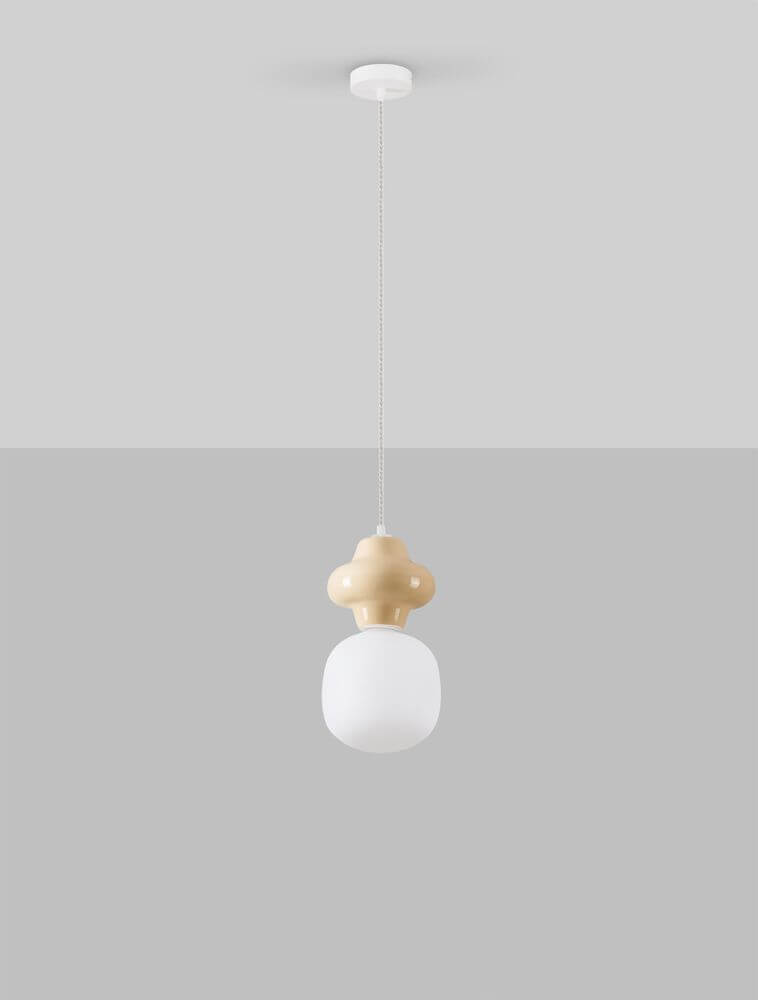 Clio Pendant Light | Glossy Ceramic & Frosted Glass, 198cm Height