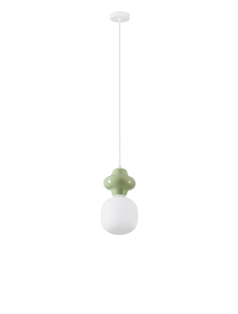 Clio Pendant Light | Glossy Ceramic & Frosted Glass, 198cm Height