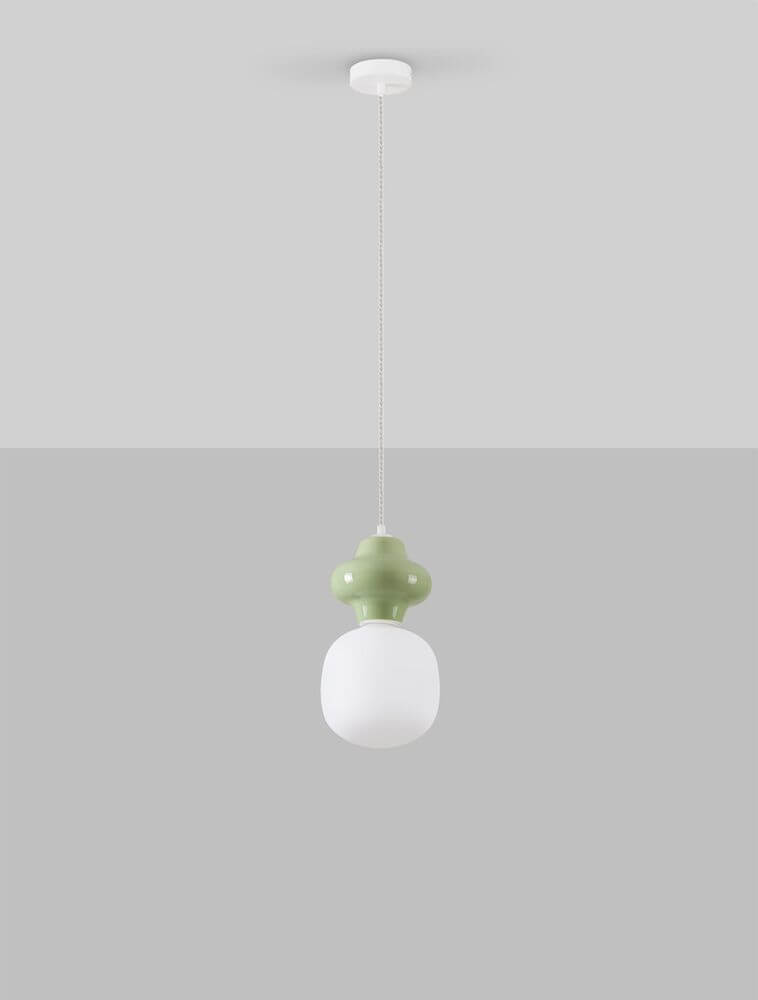 Clio Pendant Light | Glossy Ceramic & Frosted Glass, 198cm Height