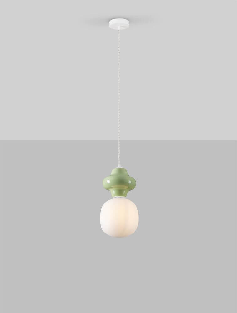 Clio Pendant Light | Glossy Ceramic & Frosted Glass, 198cm Height
