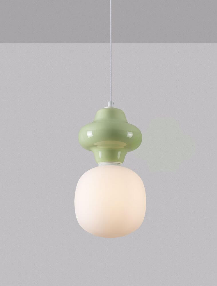 Clio Pendant Light | Glossy Ceramic & Frosted Glass, 198cm Height