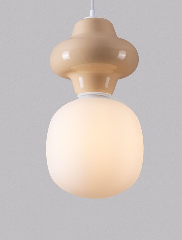 Clio Pendant Light | Glossy Ceramic & Frosted Glass, 198cm Height
