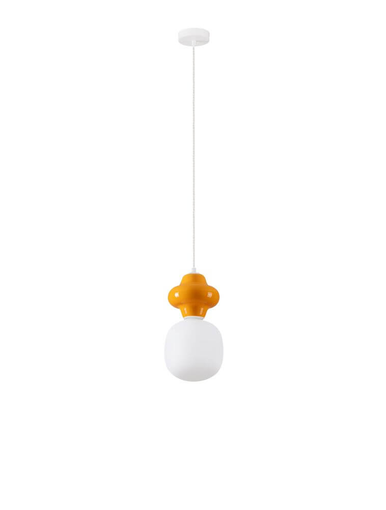 Clio Pendant Light | Glossy Ceramic & Frosted Glass, 198cm Height