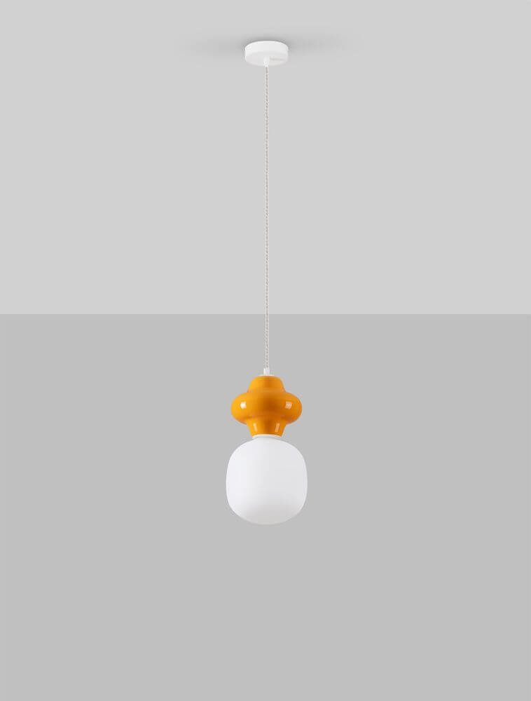 Clio Pendant Light | Glossy Ceramic & Frosted Glass, 198cm Height