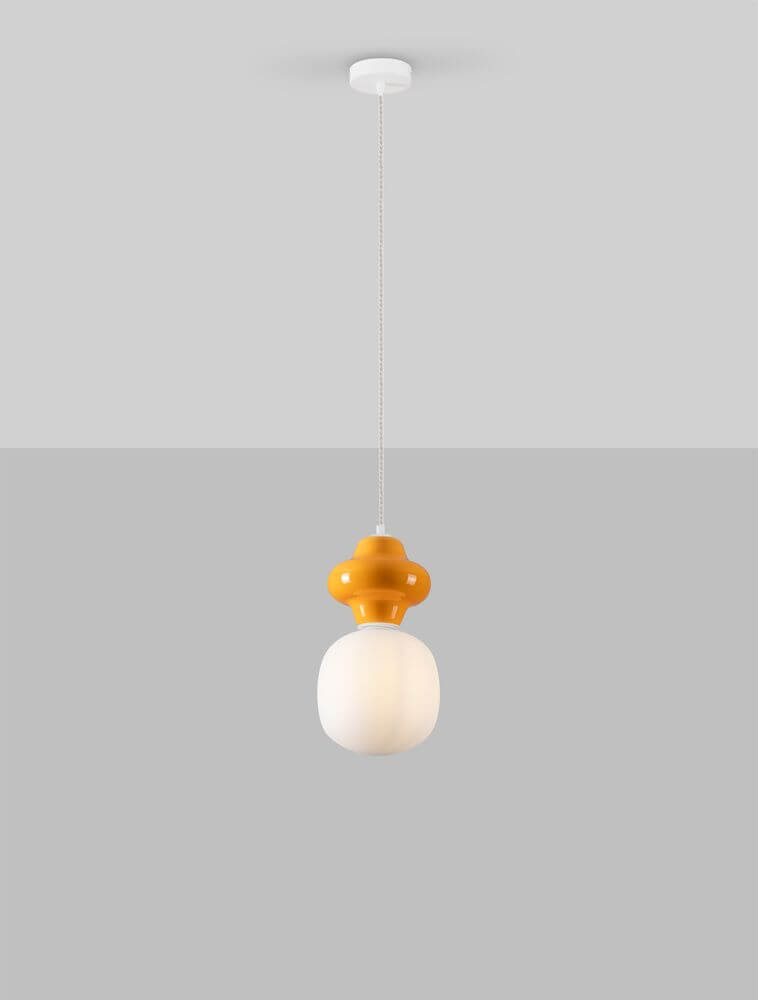 Clio Pendant Light | Glossy Ceramic & Frosted Glass, 198cm Height