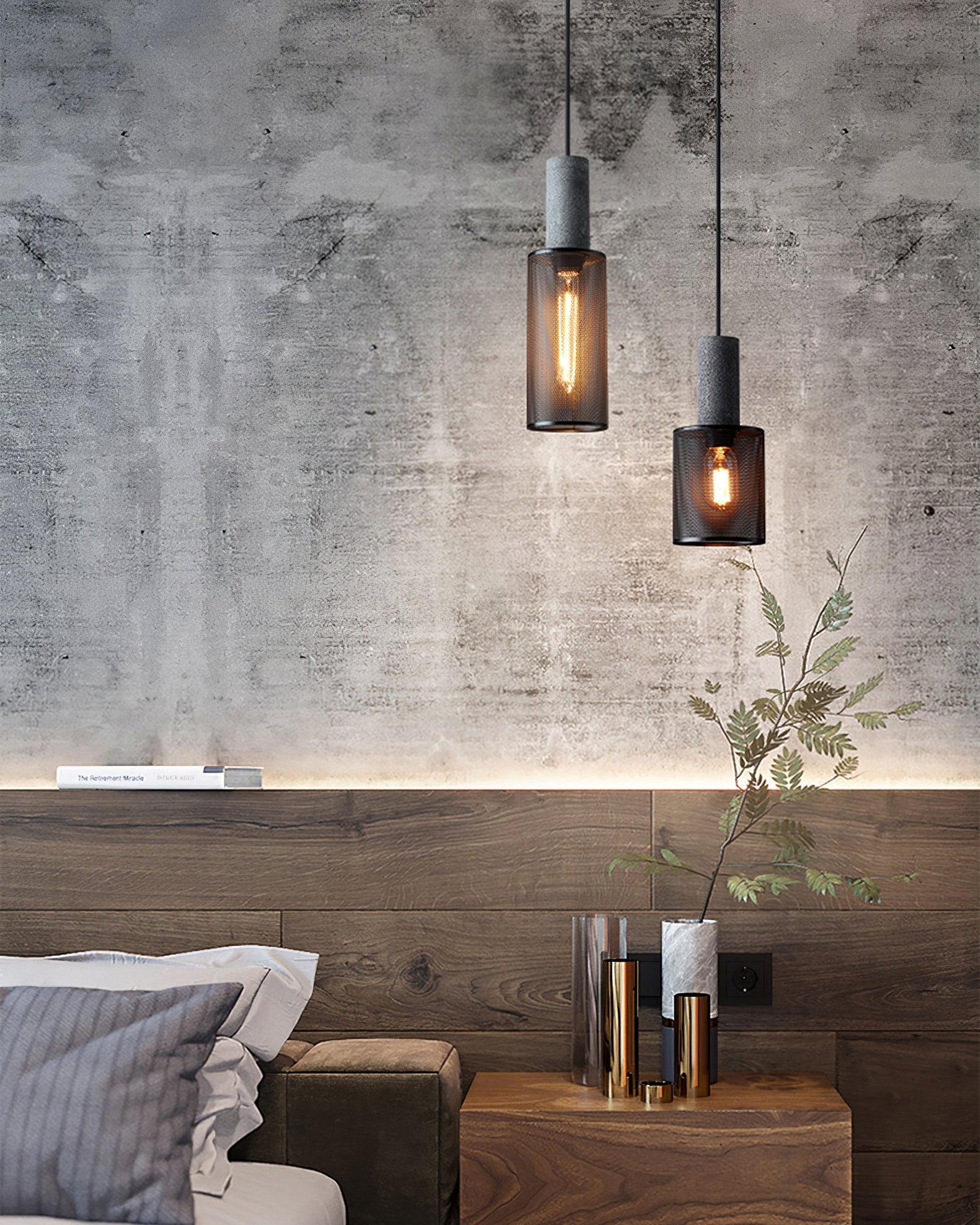 Brix Concrete Pendant Light | Industrial LED Hanging Lamp