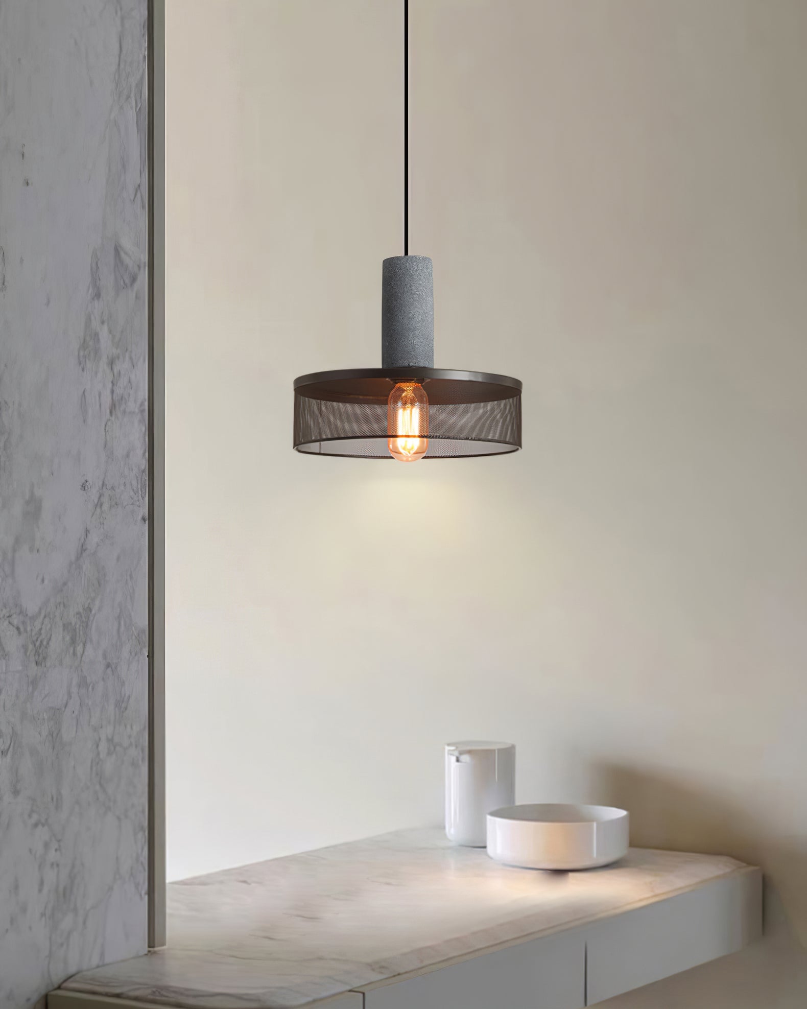 Brix Concrete Pendant Light | Industrial LED Hanging Lamp