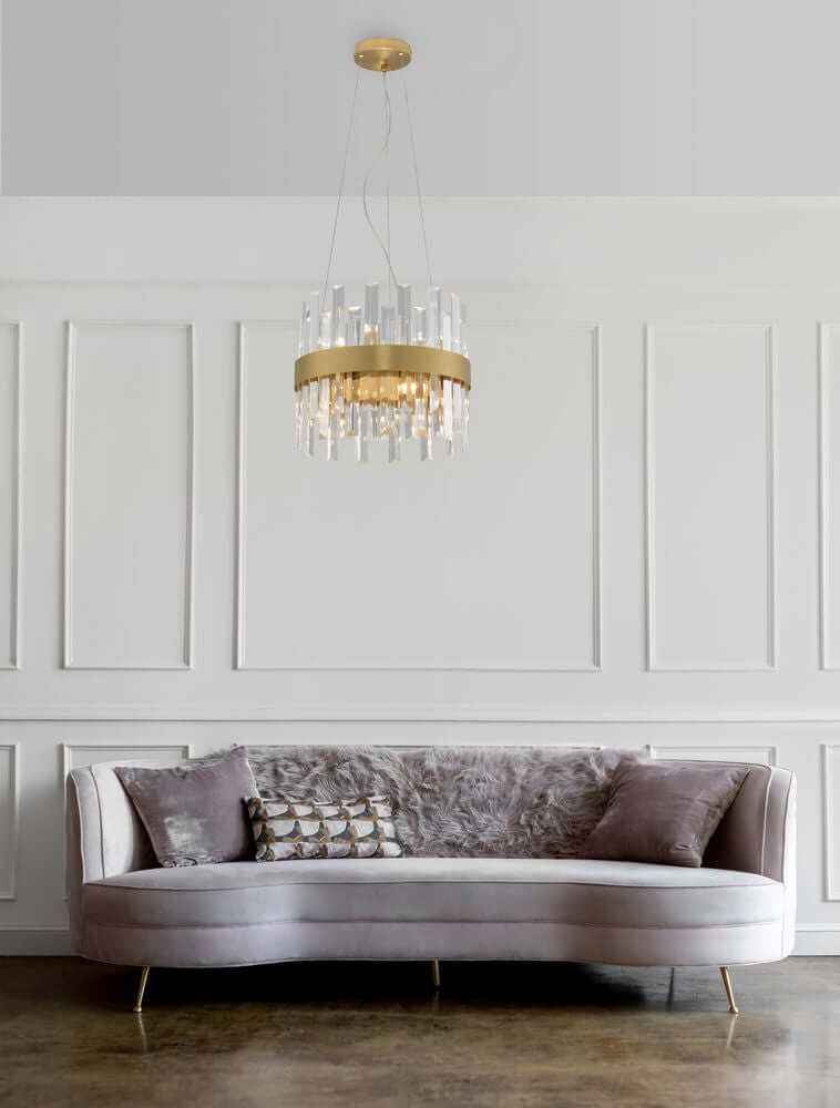 Bela Crown Pendant Light | 5-Bulb, Satin Gold & Crystal