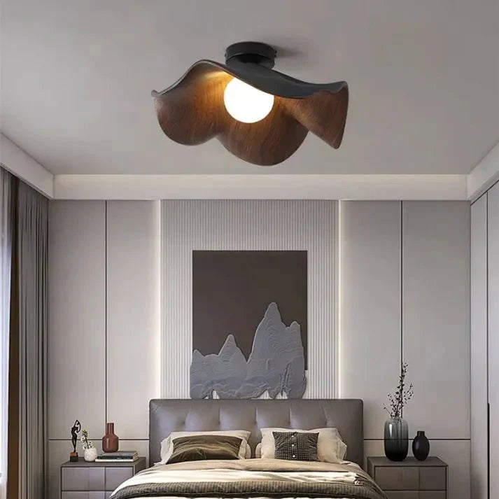 Bela Lotus Ceiling Light | Scandinavian Wood & Iron Flush Lamp