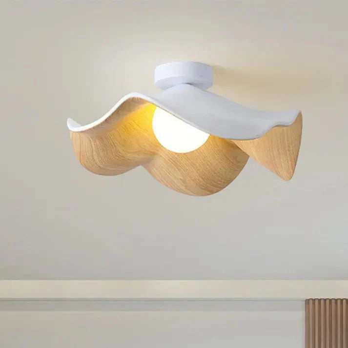 Bela Lotus Ceiling Light | Scandinavian Wood & Iron Flush Lamp