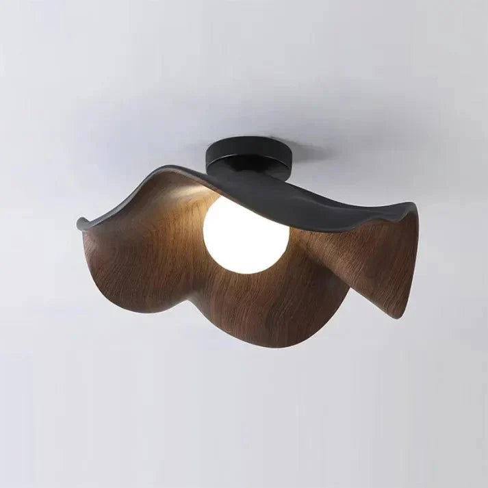 Bela Lotus Ceiling Light | Scandinavian Wood & Iron Flush Lamp