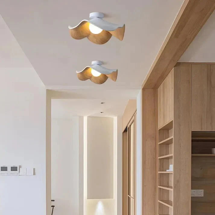 Bela Lotus Ceiling Light | Scandinavian Wood & Iron Flush Lamp