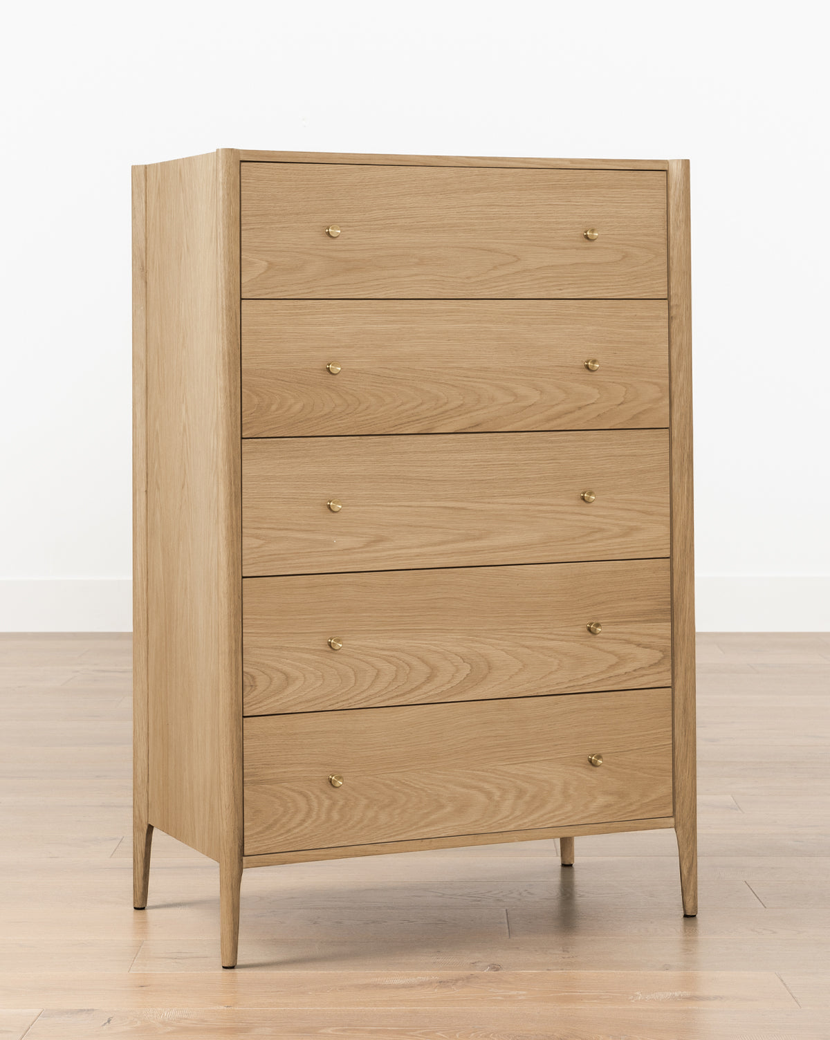 Dara Tallboy Dresser  White Oak with Brass Hardware