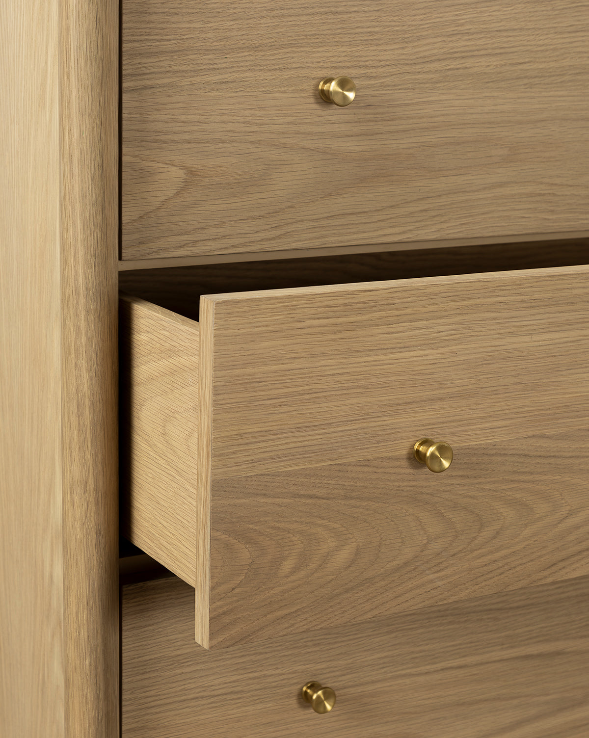 Dara Tallboy Dresser  White Oak with Brass Hardware