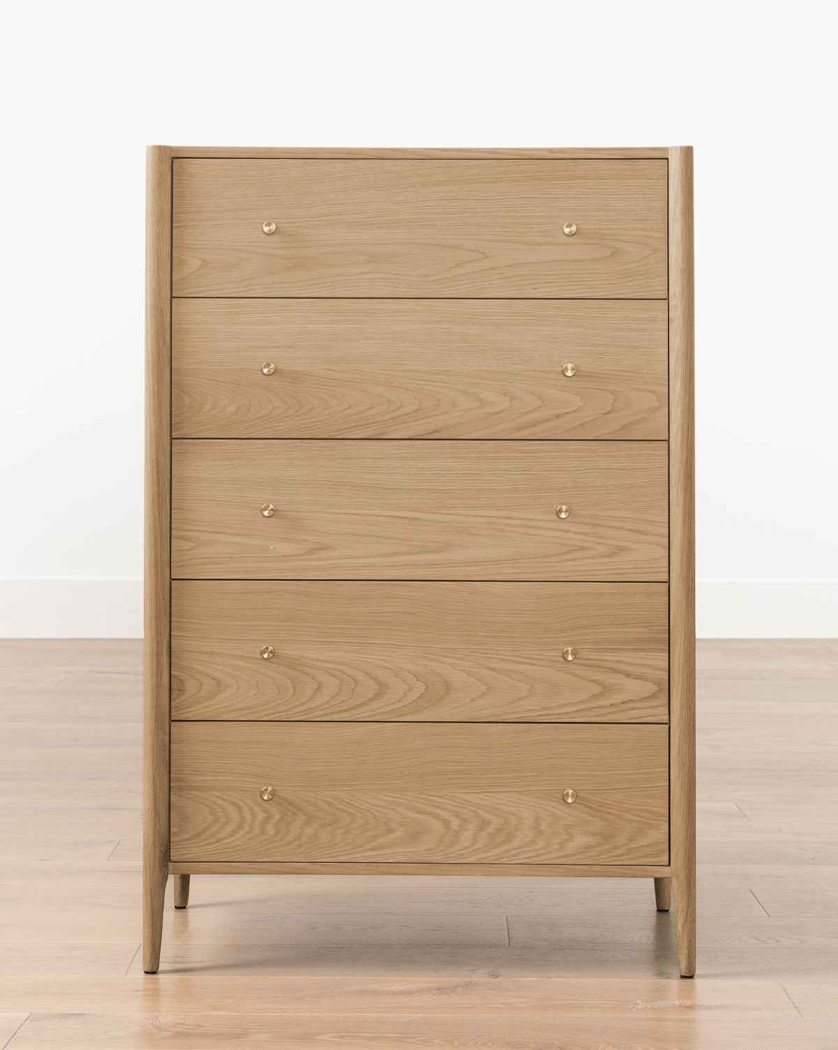 Dara Tallboy Dresser  White Oak with Brass Hardware