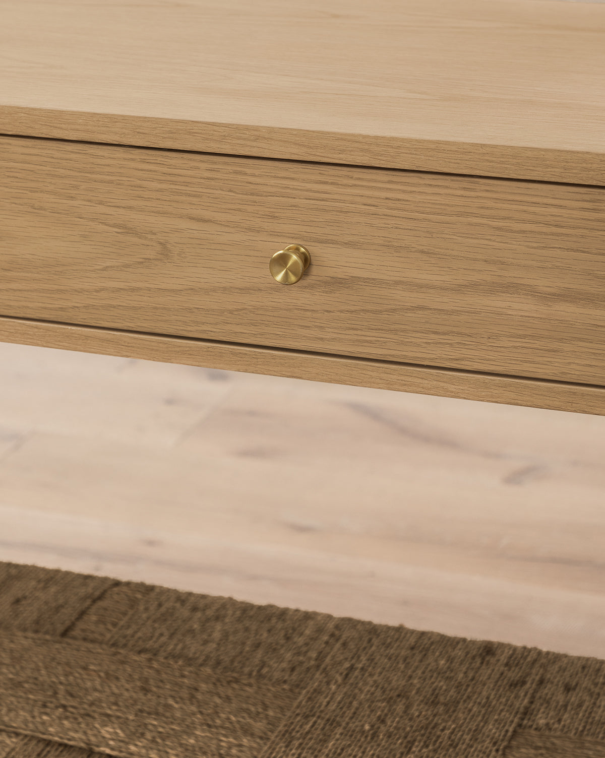 Dara Console Table  White Oak Finish, Soft-Close Drawers