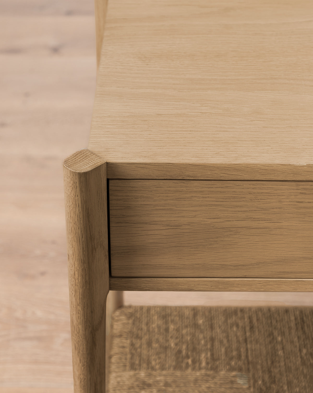 Dara Console Table  White Oak Finish, Soft-Close Drawers