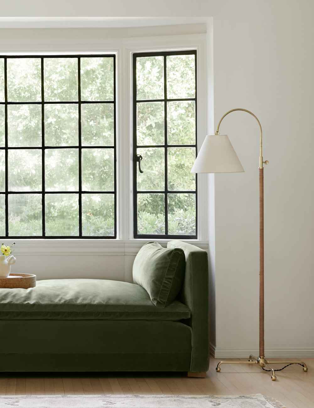 Davis Floor Lamp | Rattan Wrapped Detail, Linen Shade