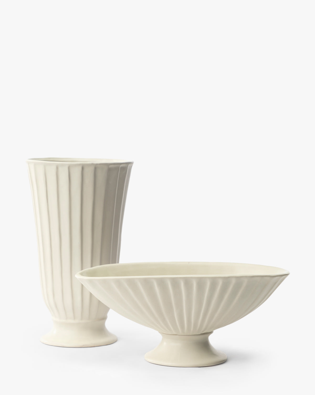 Dara Footed Vase Stoneware Fluted Texture Satin Glaze Finish