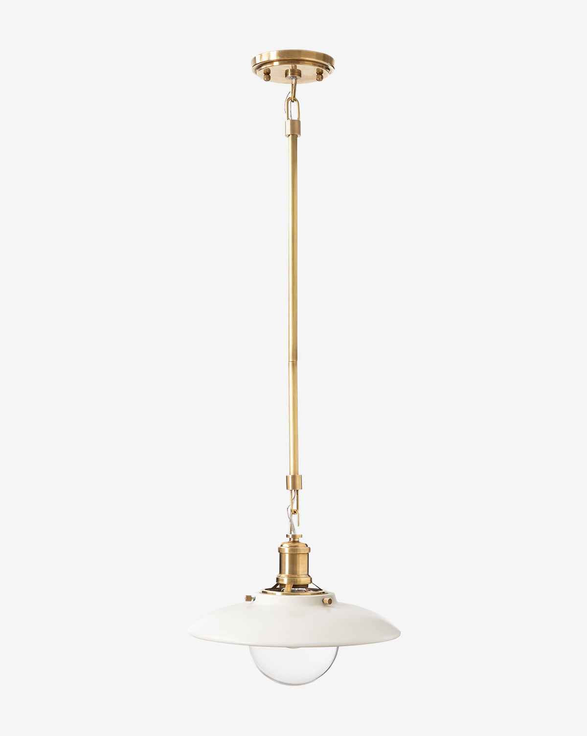 Dario Ceramic Pendant  Antique Brass Hardware, Clear Bulb