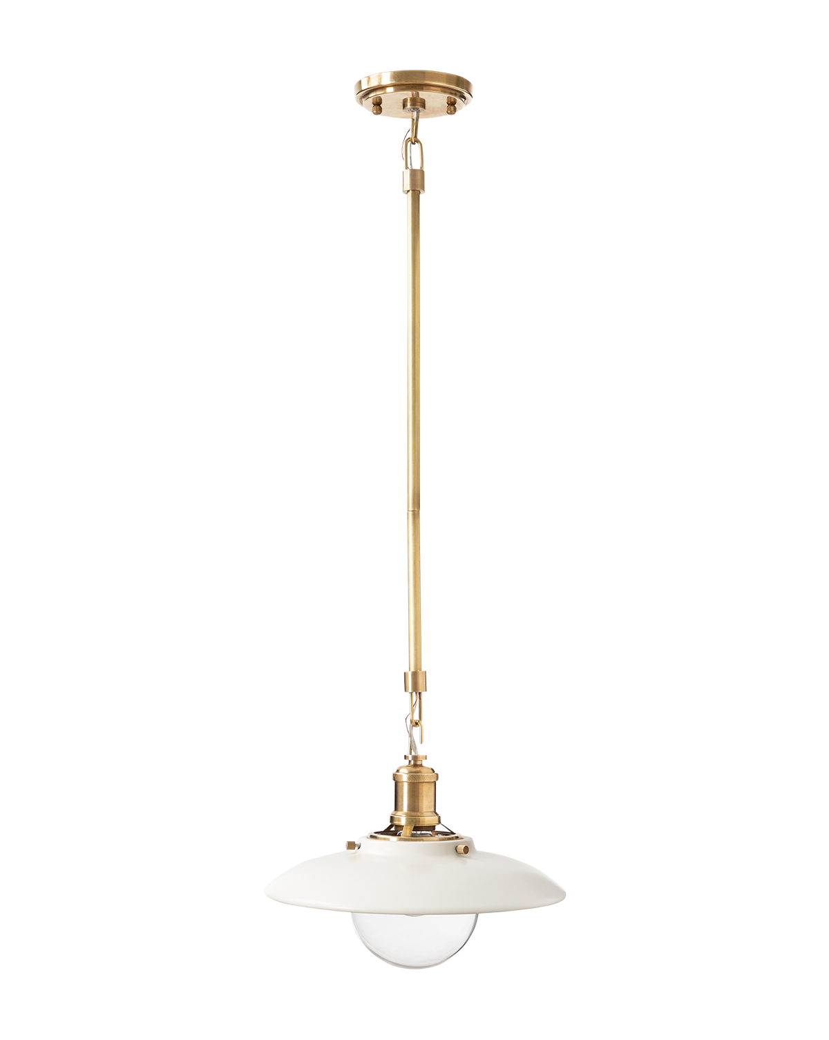 Dario Ceramic Pendant  Antique Brass Hardware, Clear Bulb