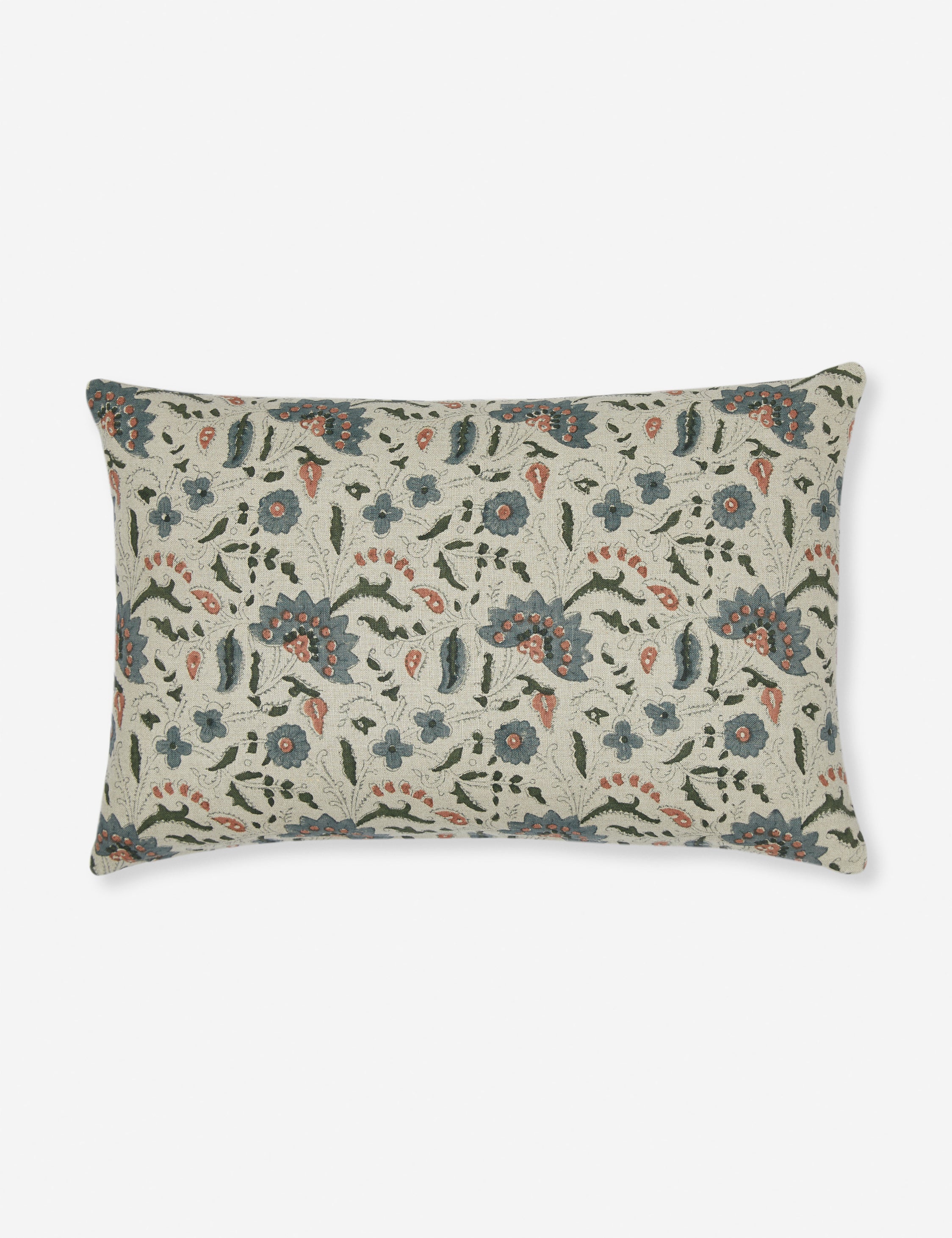 Elysian Linen Pillow | Handmade Block Print, Floral Design