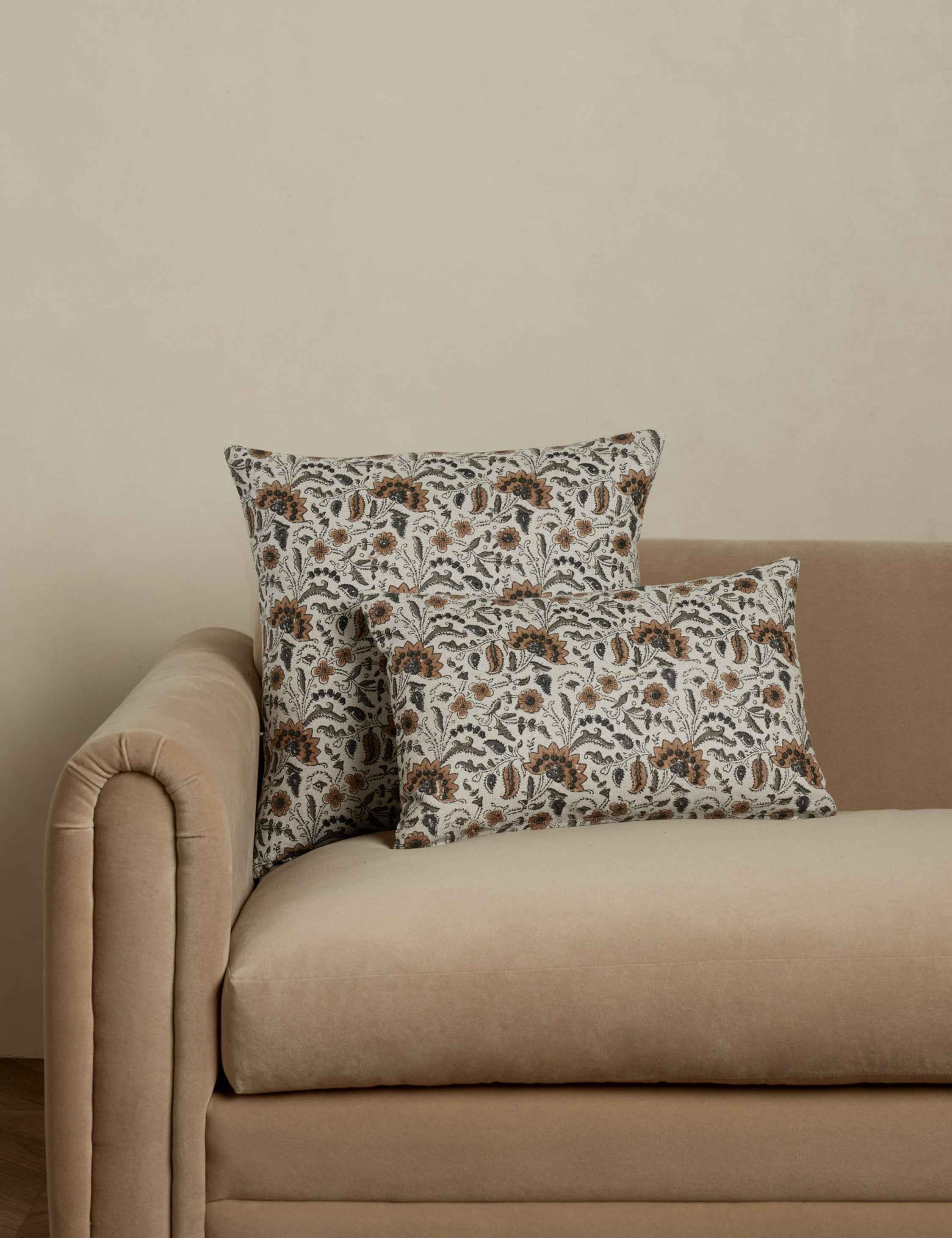 Elysian Linen Pillow | Handmade Block Print, Floral Design
