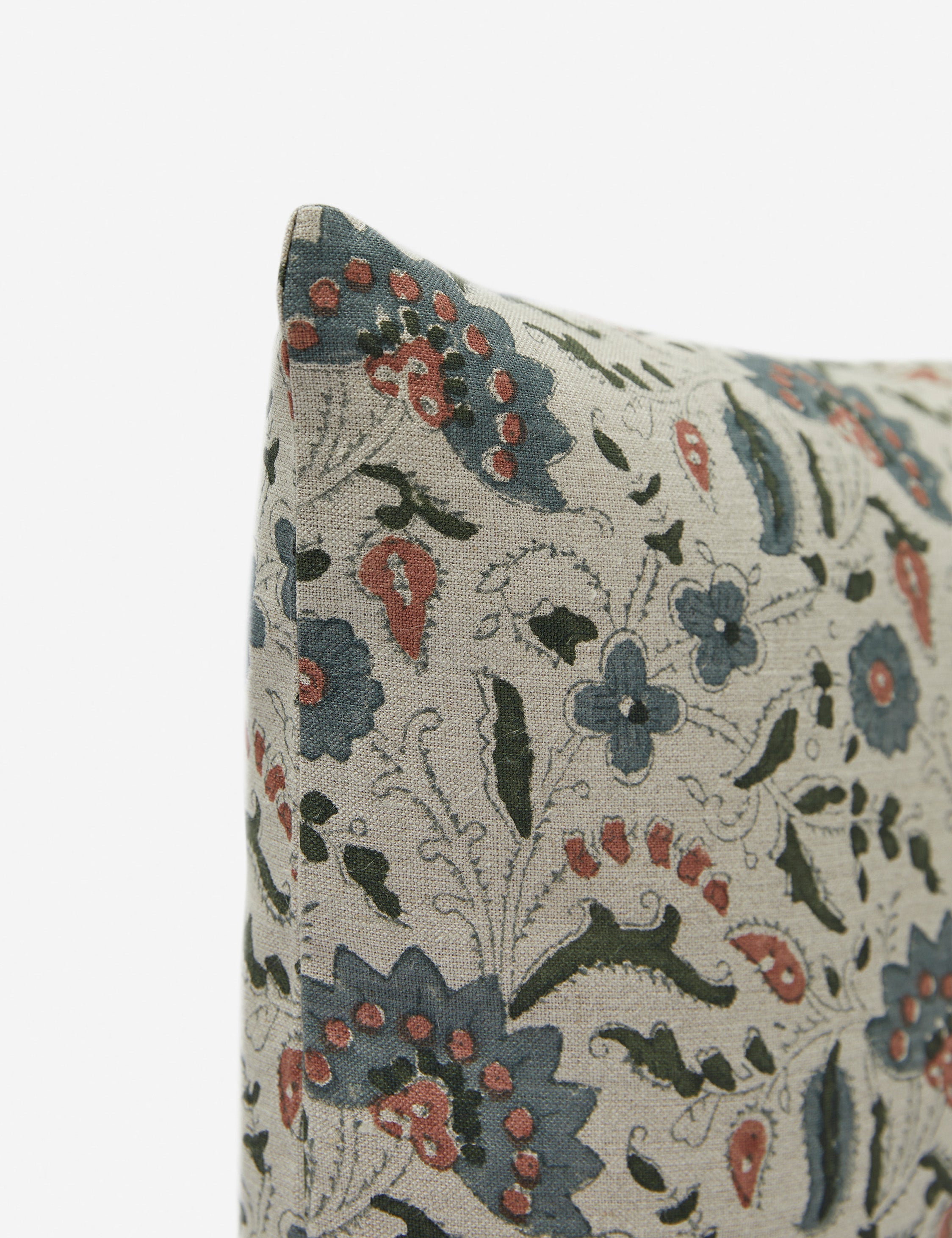 Elysian Linen Pillow | Handmade Block Print, Floral Design