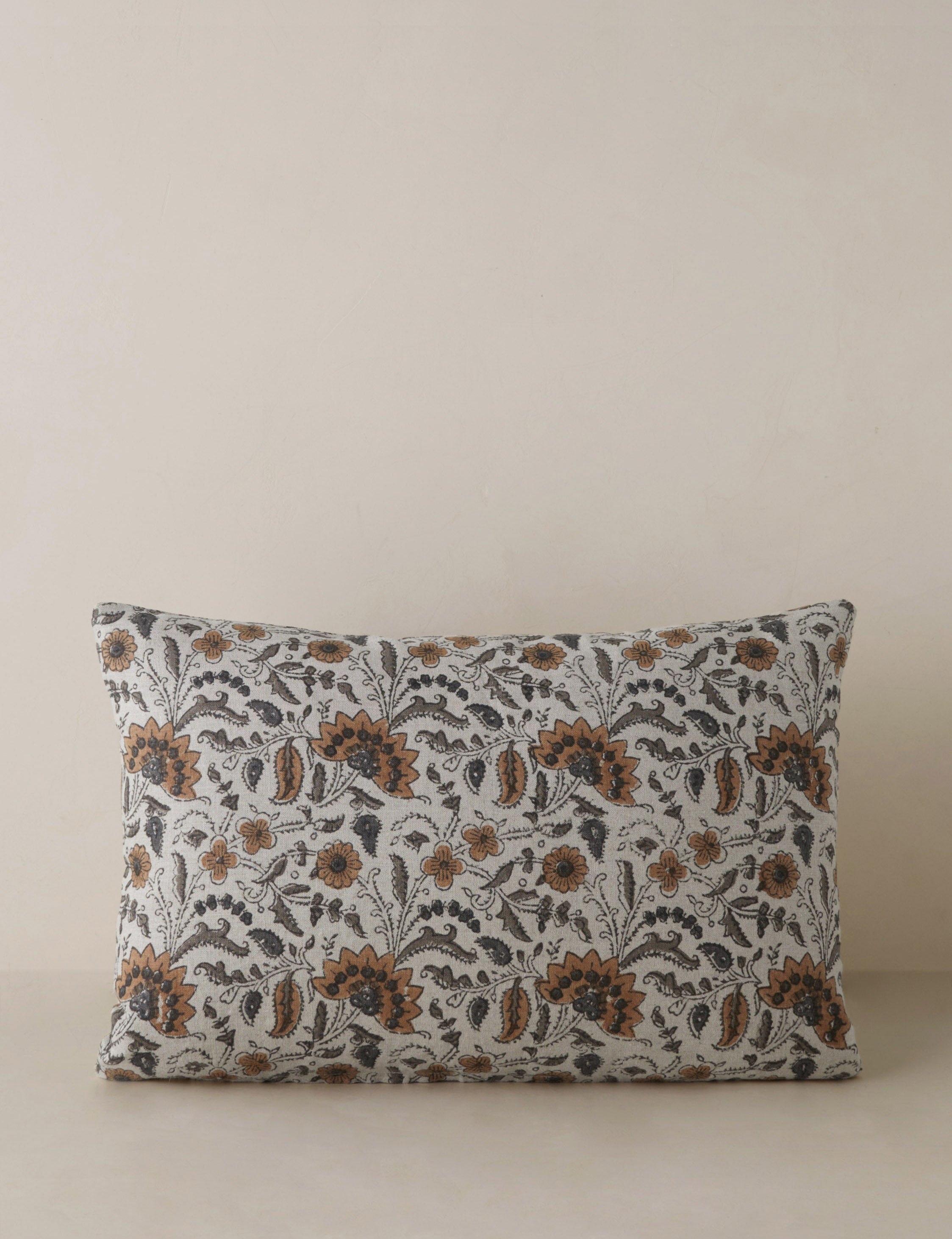 Elysian Linen Pillow | Handmade Block Print, Floral Design