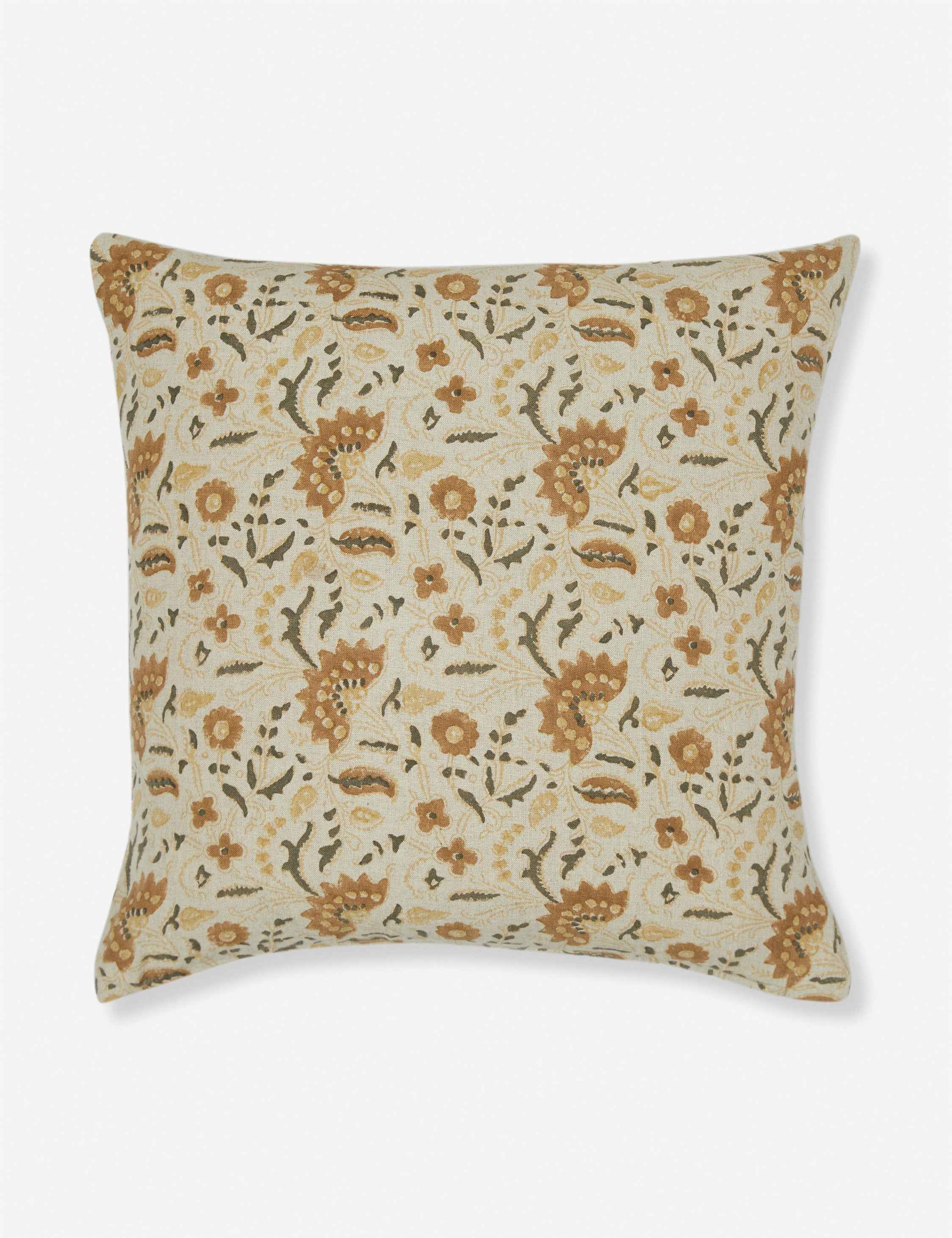 Elysian Linen Pillow | Handmade Block Print, Floral Design