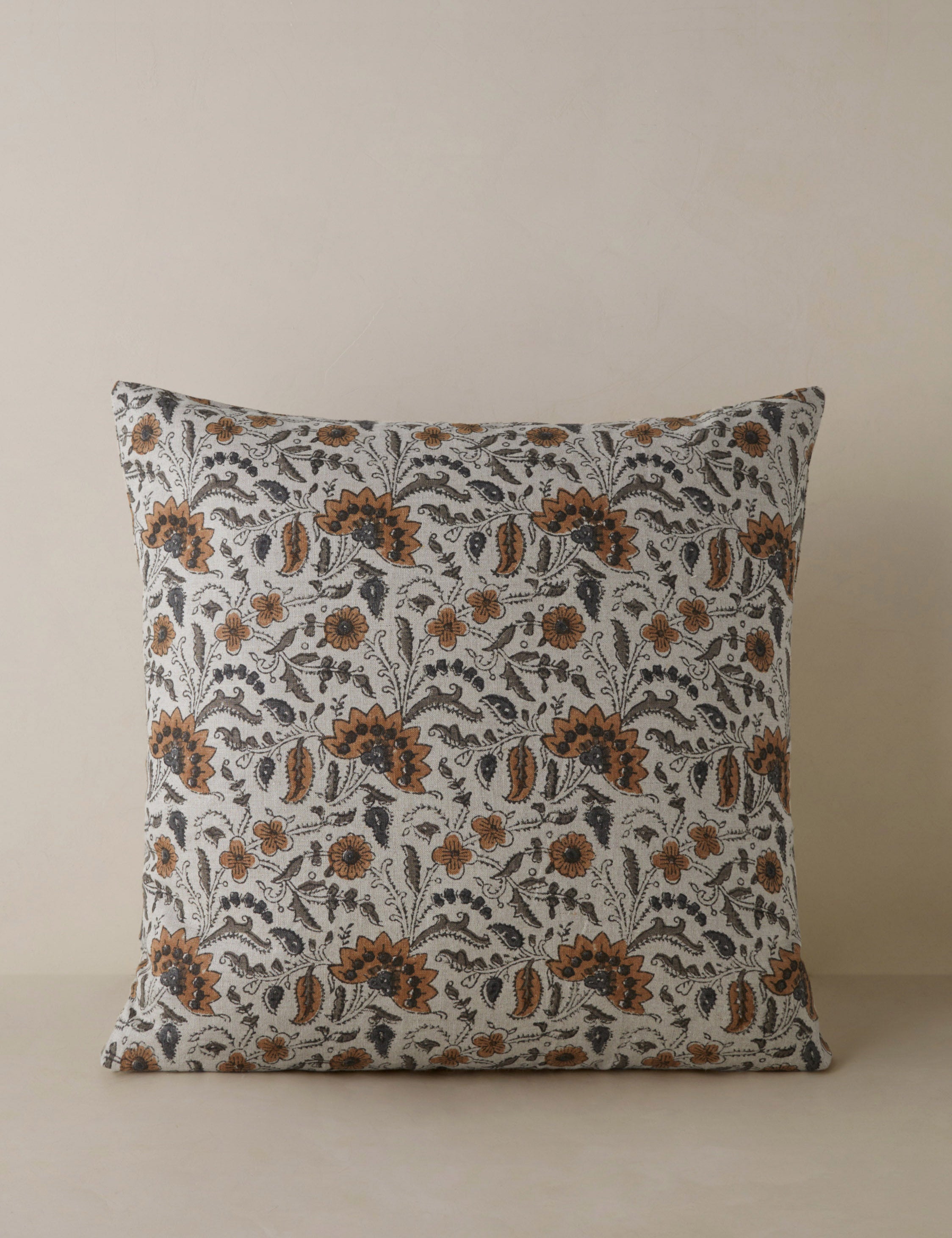 Elysian Linen Pillow | Handmade Block Print, Floral Design