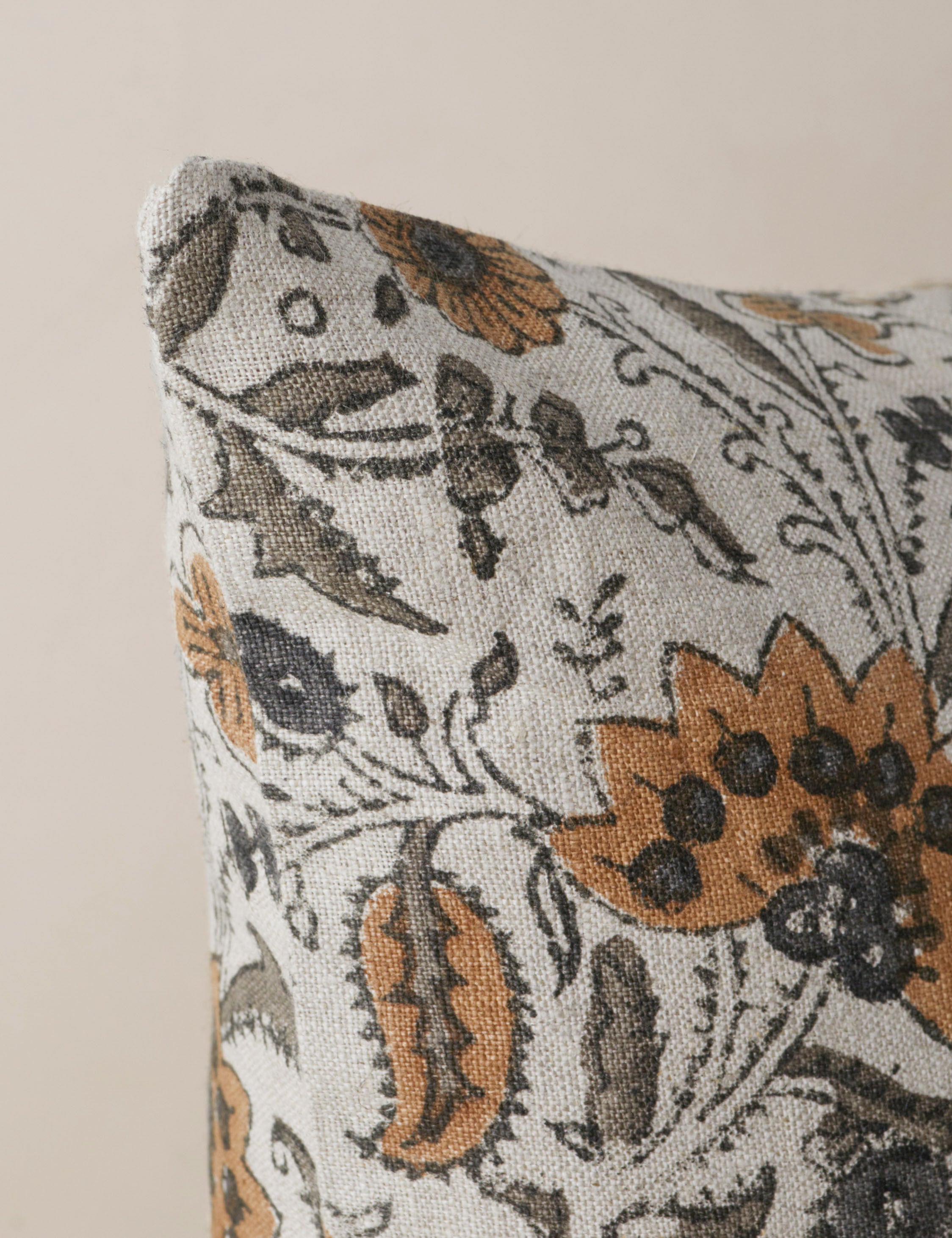 Elysian Linen Pillow | Handmade Block Print, Floral Design