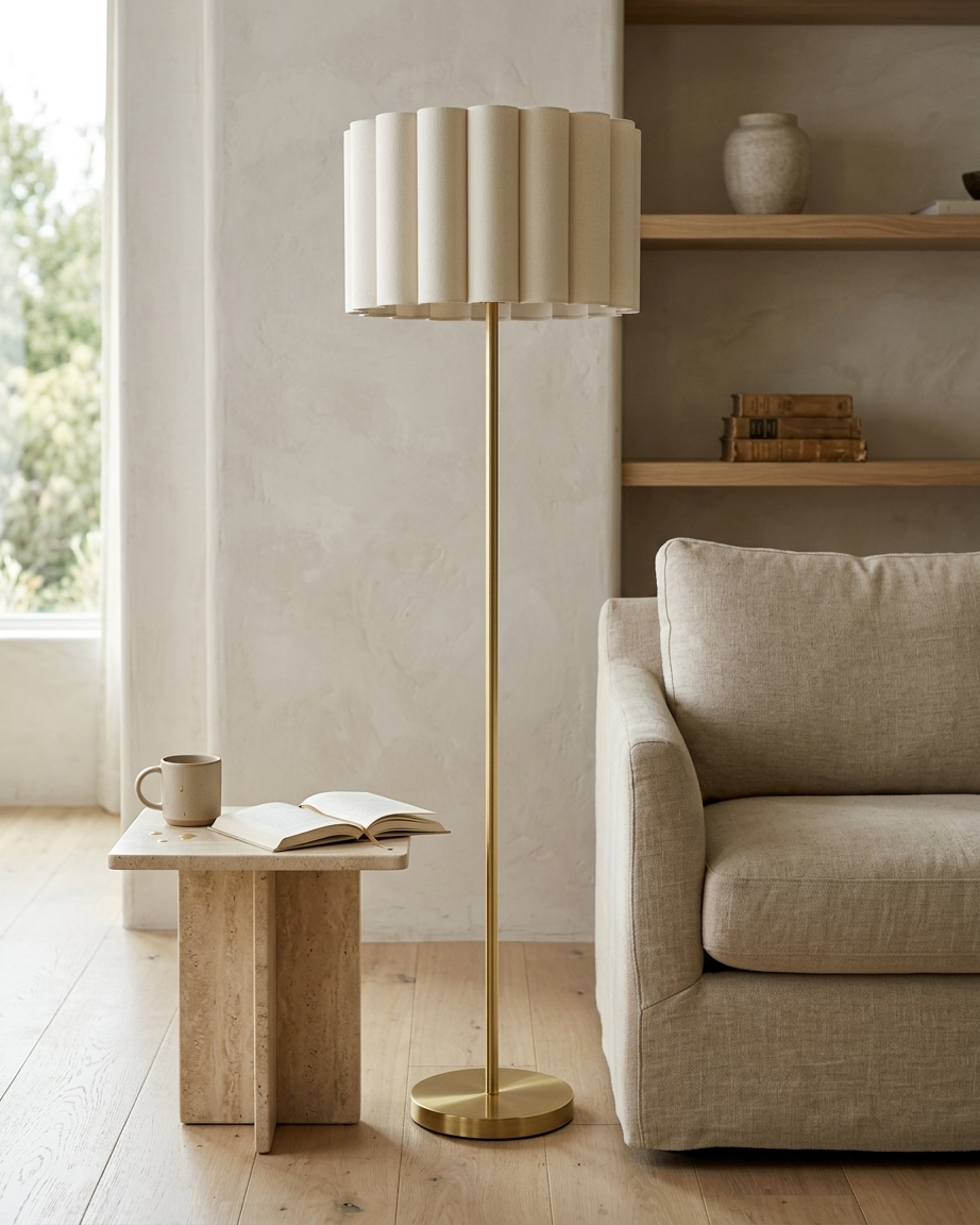 Elysian Floor Lamp | Weighted Brass Base, Pleated Cotton Shade