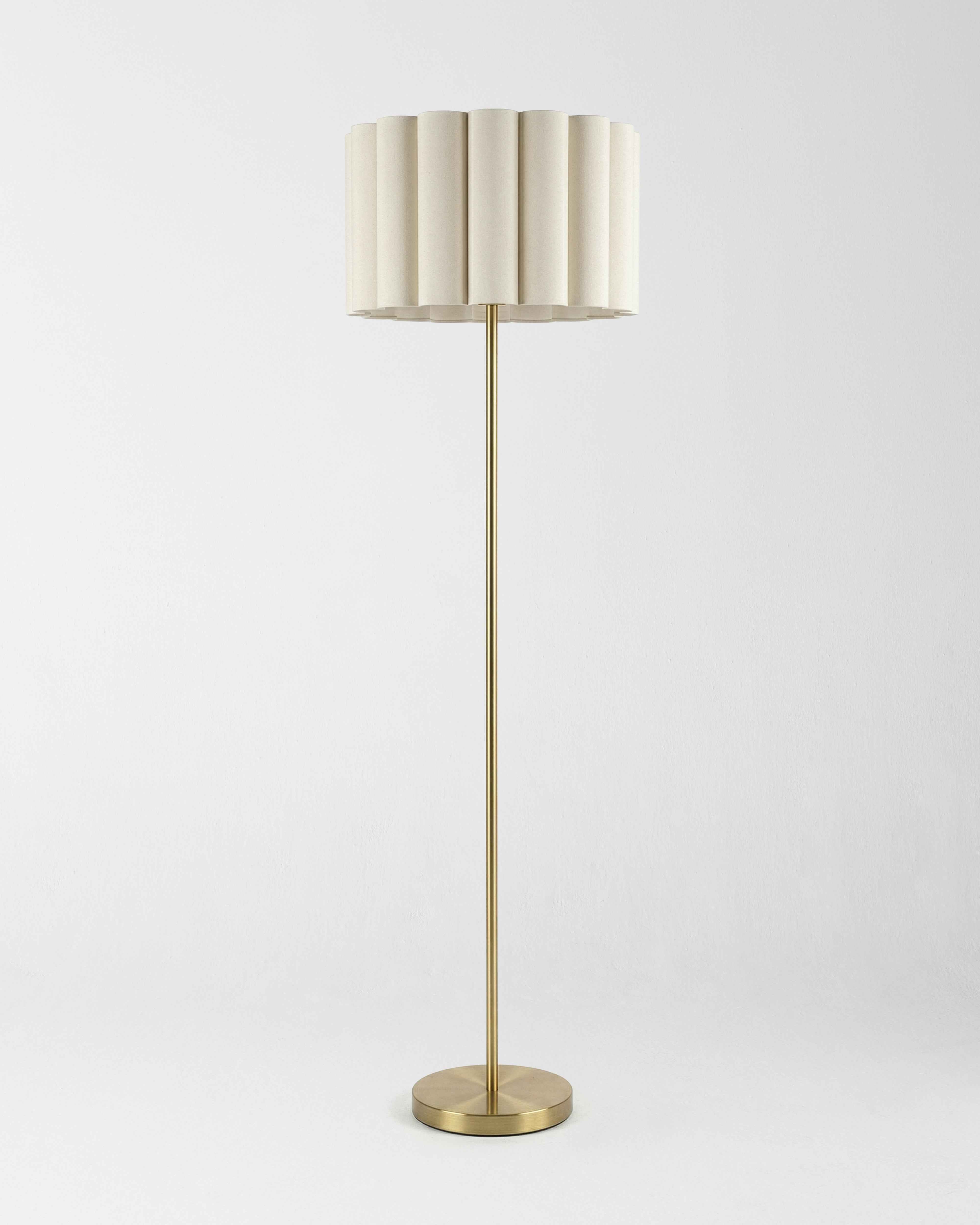 Elysian Floor Lamp | Weighted Brass Base, Pleated Cotton Shade