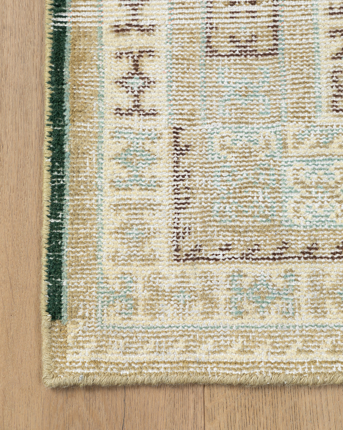 Elysian Hand-Knotted Wool Rug  Vintage Green Tan Black Design
