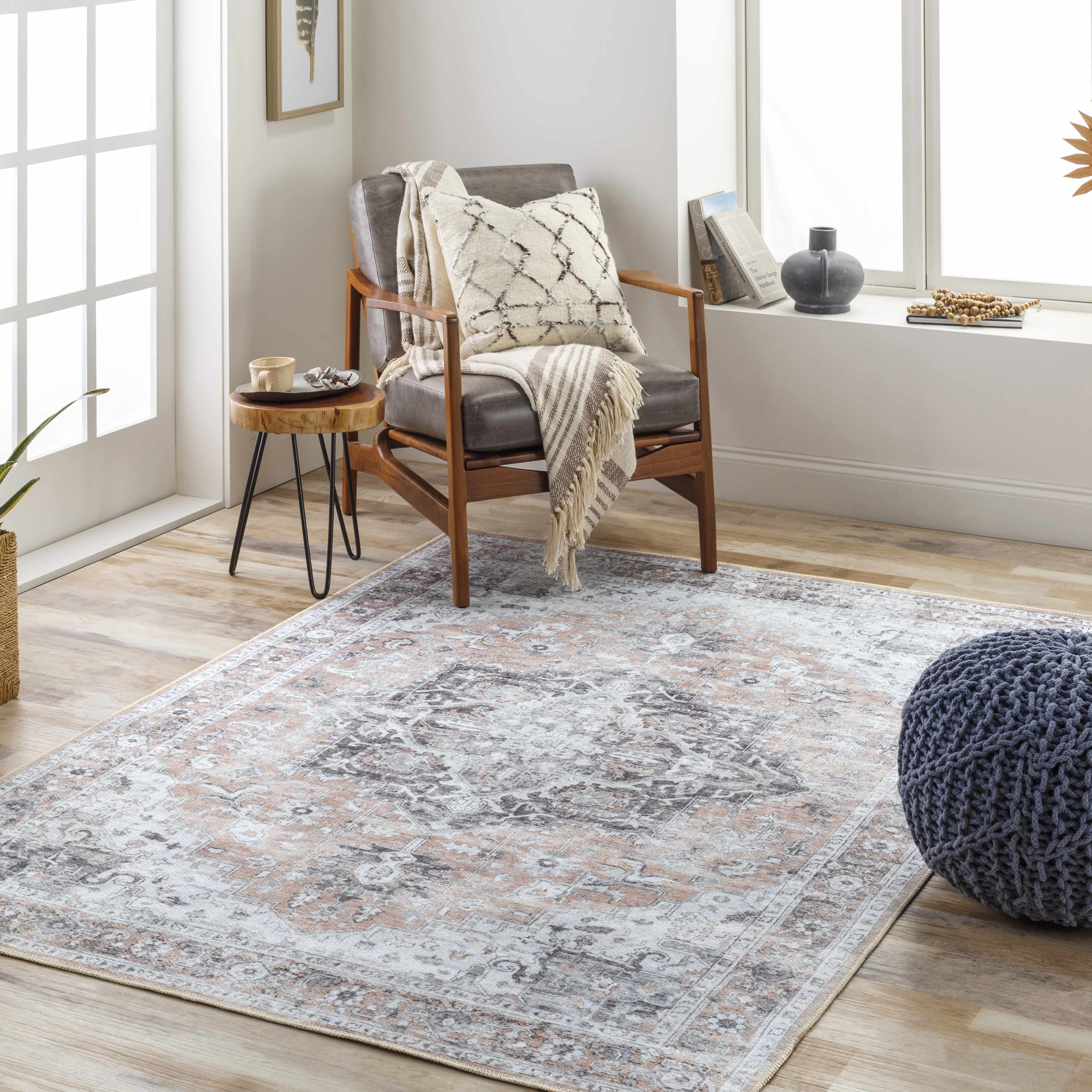 Fino Washable Rug  Machine Woven Chenille-Polyester, Low Pile