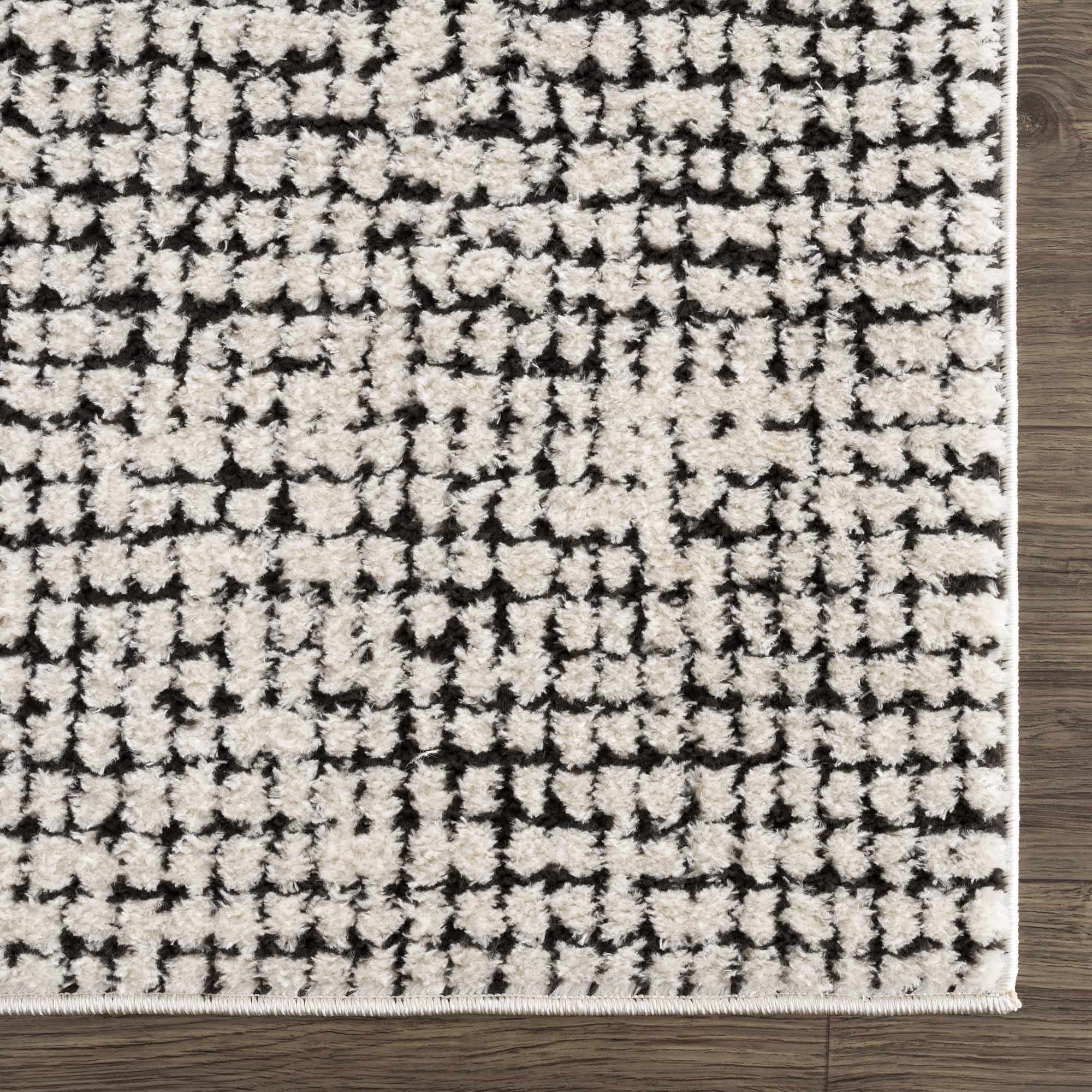 Kairo Plush Rug  High Pile, Black & White Mosaic Design