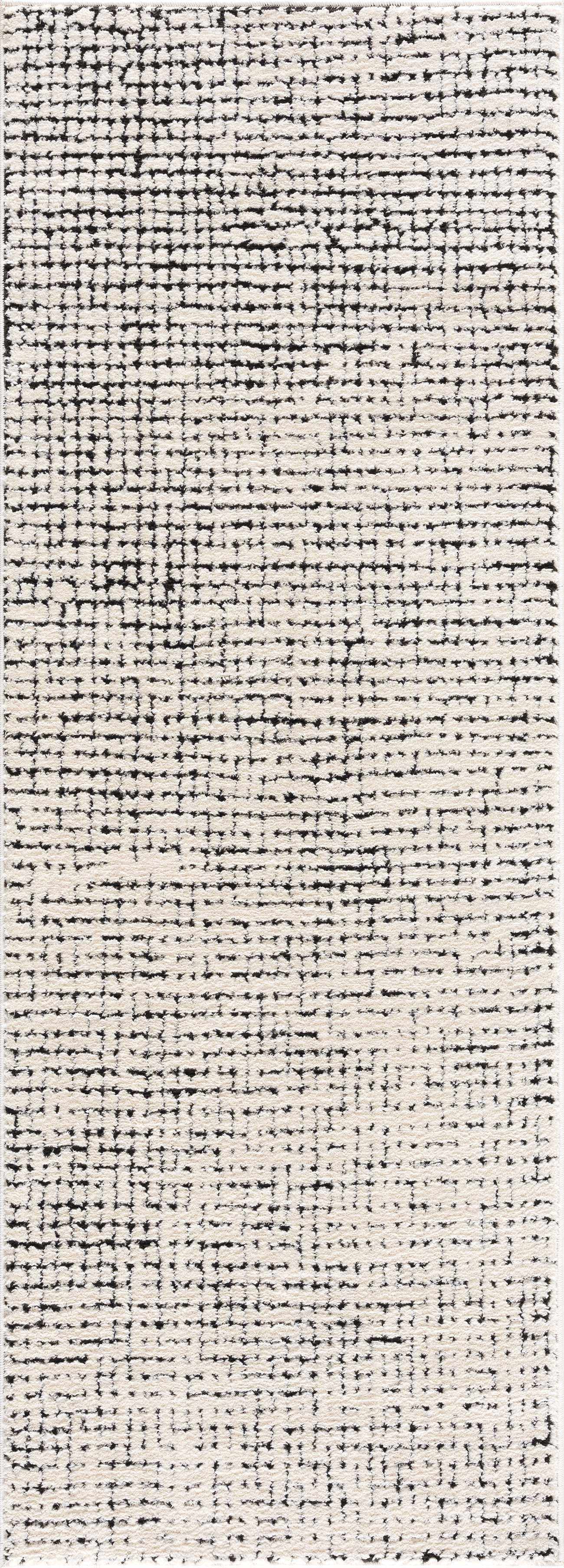 Kairo Plush Rug  High Pile, Black & White Mosaic Design