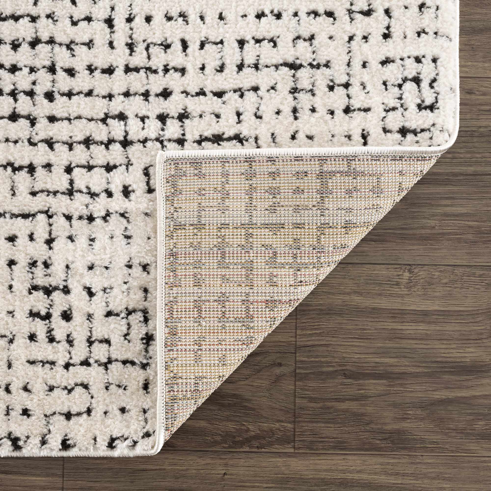 Kairo Plush Rug  High Pile, Black & White Mosaic Design