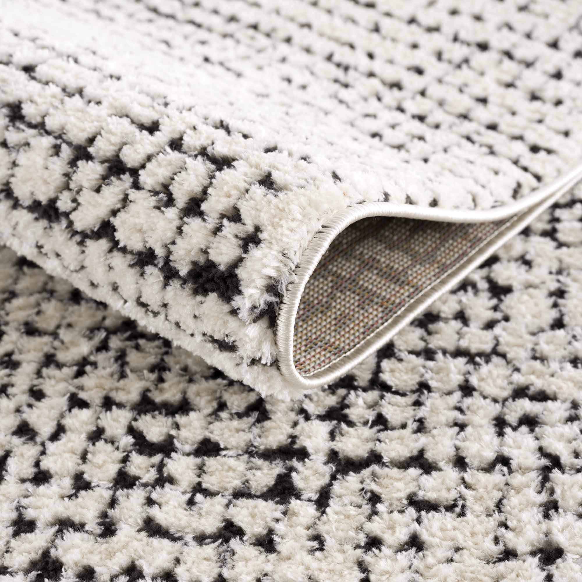 Kairo Plush Rug  High Pile, Black & White Mosaic Design