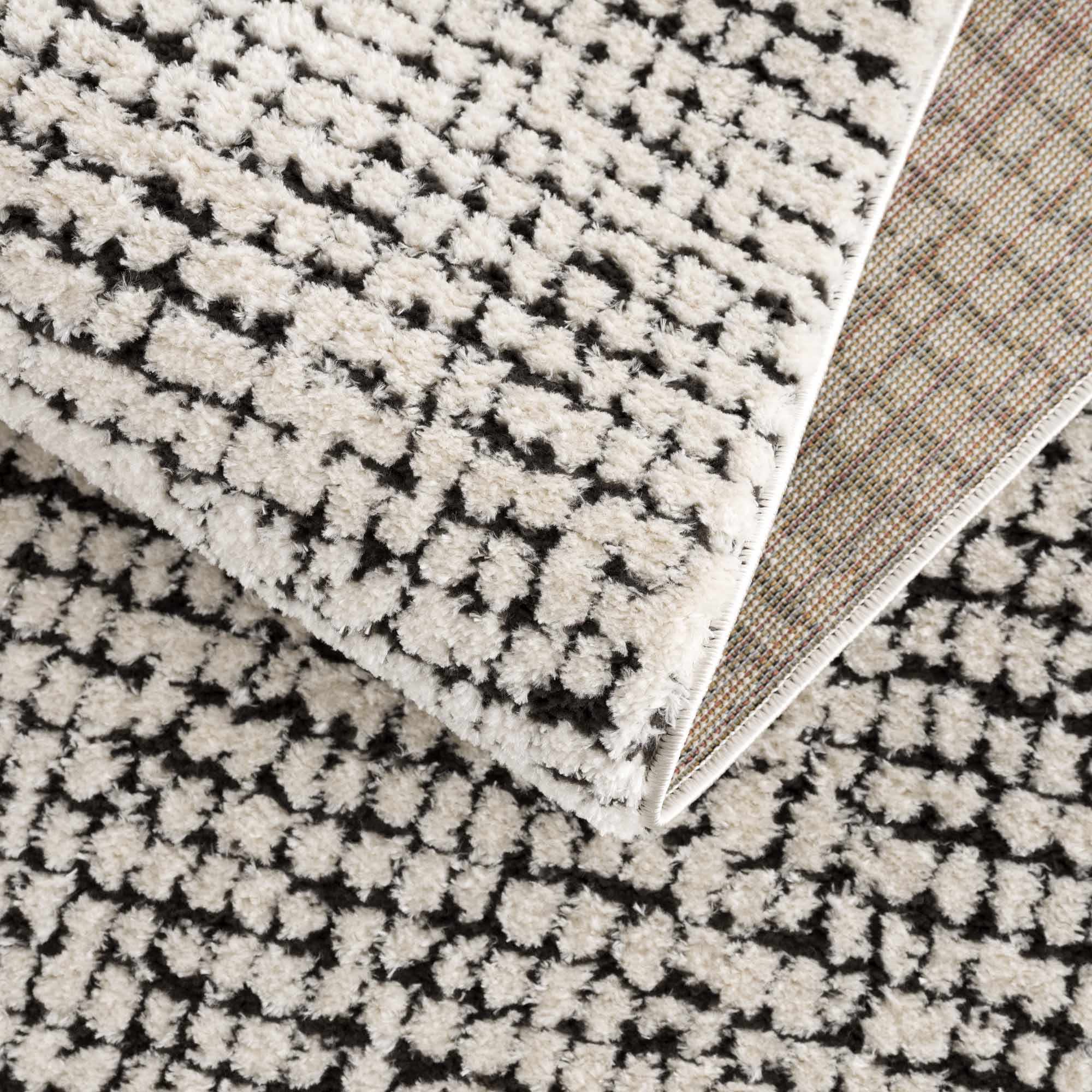 Kairo Plush Rug  High Pile, Black & White Mosaic Design