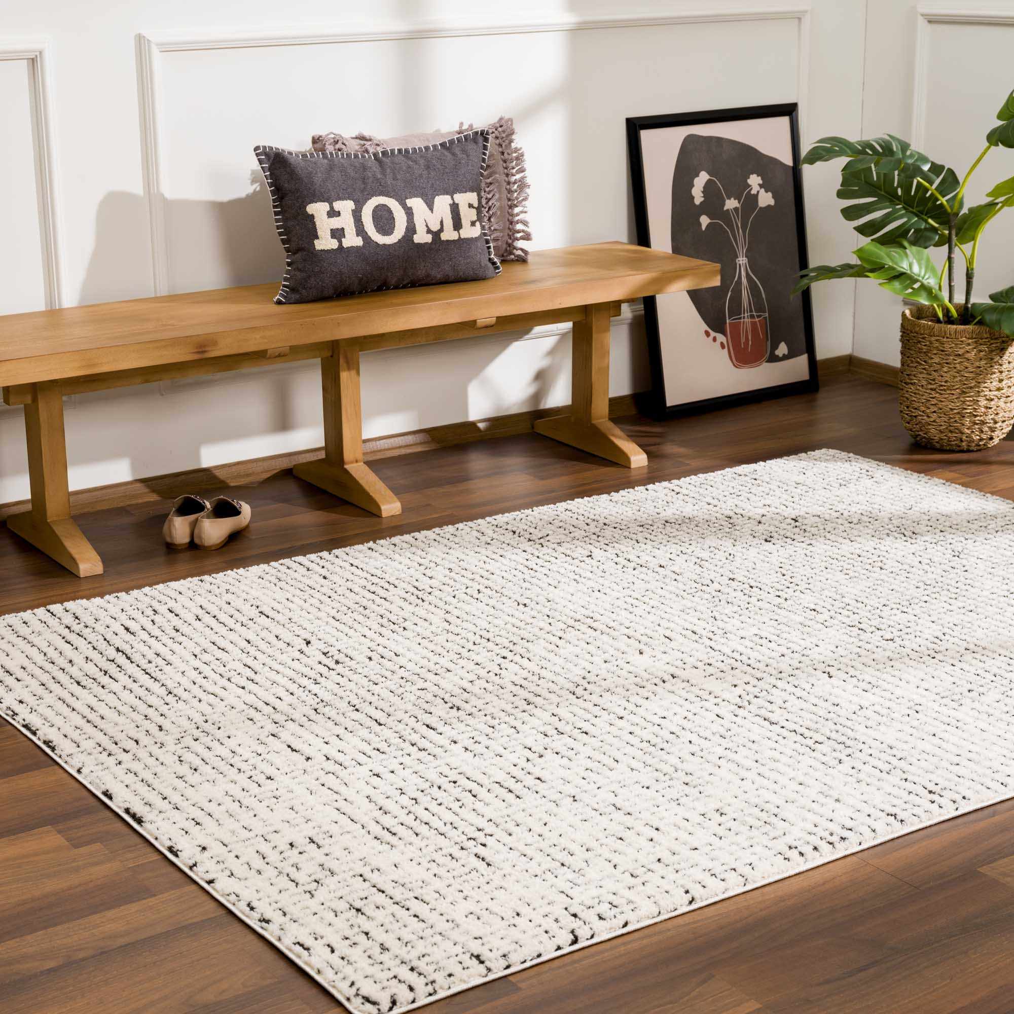 Kairo Plush Rug  High Pile, Black & White Mosaic Design