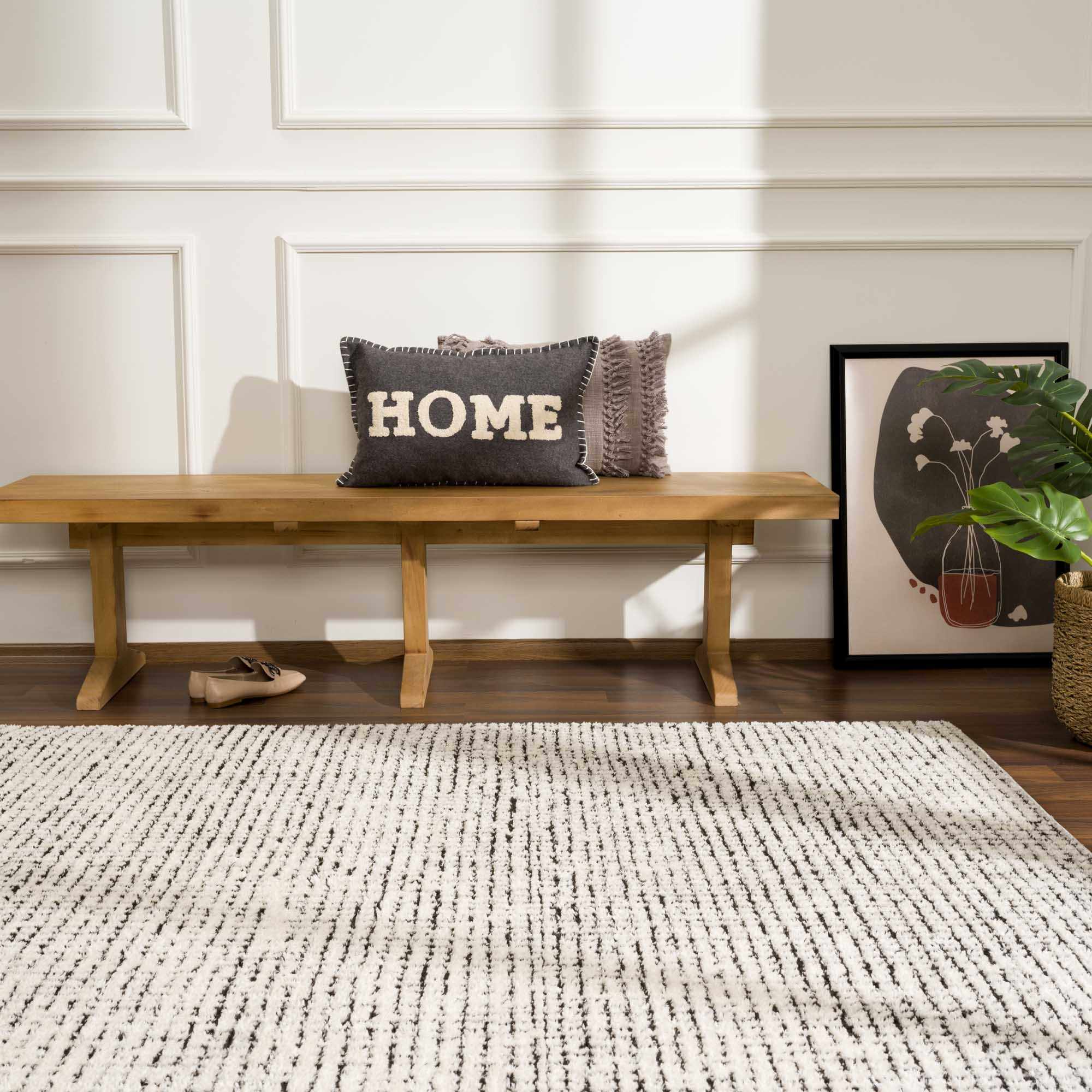 Kairo Plush Rug  High Pile, Black & White Mosaic Design
