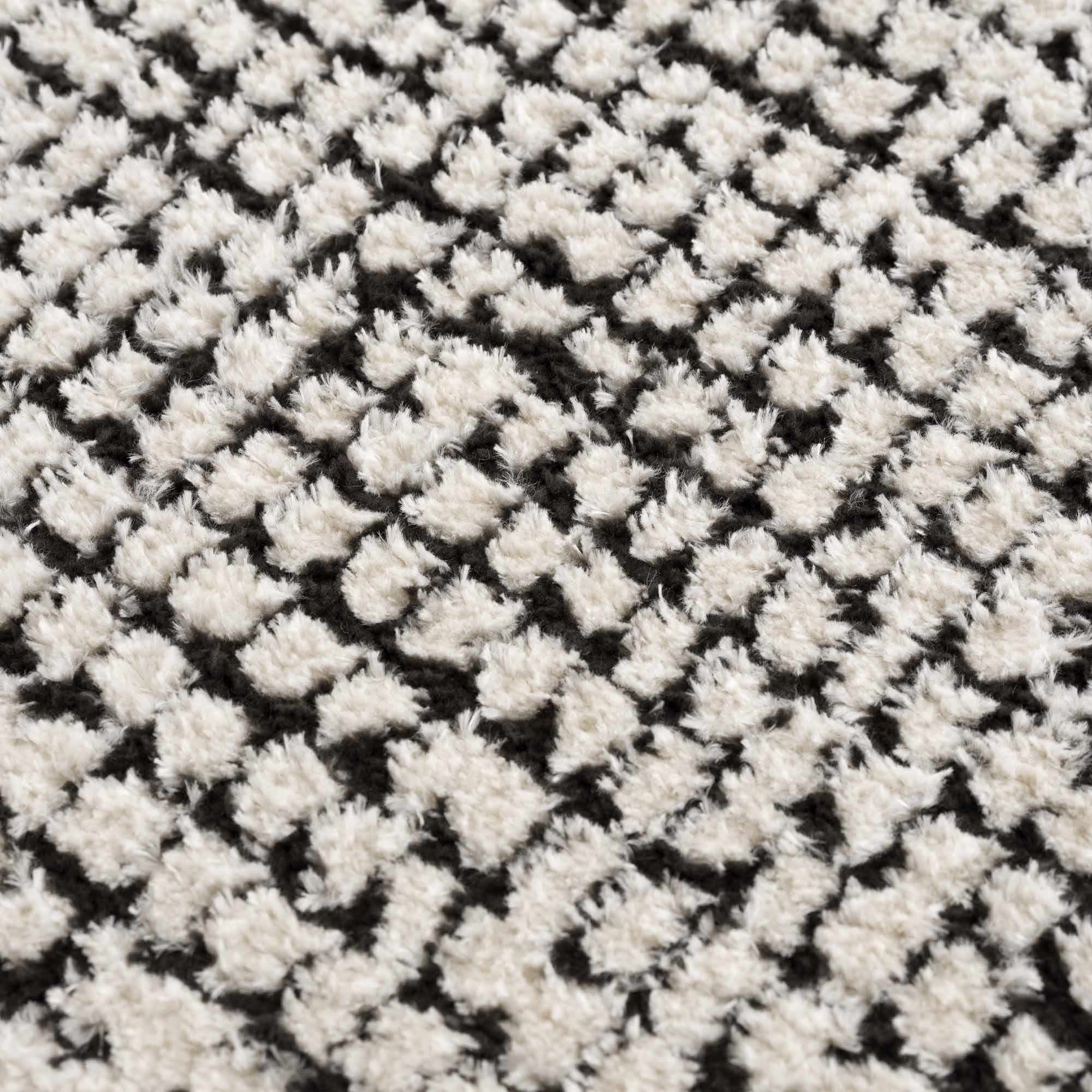 Kairo Plush Rug  High Pile, Black & White Mosaic Design