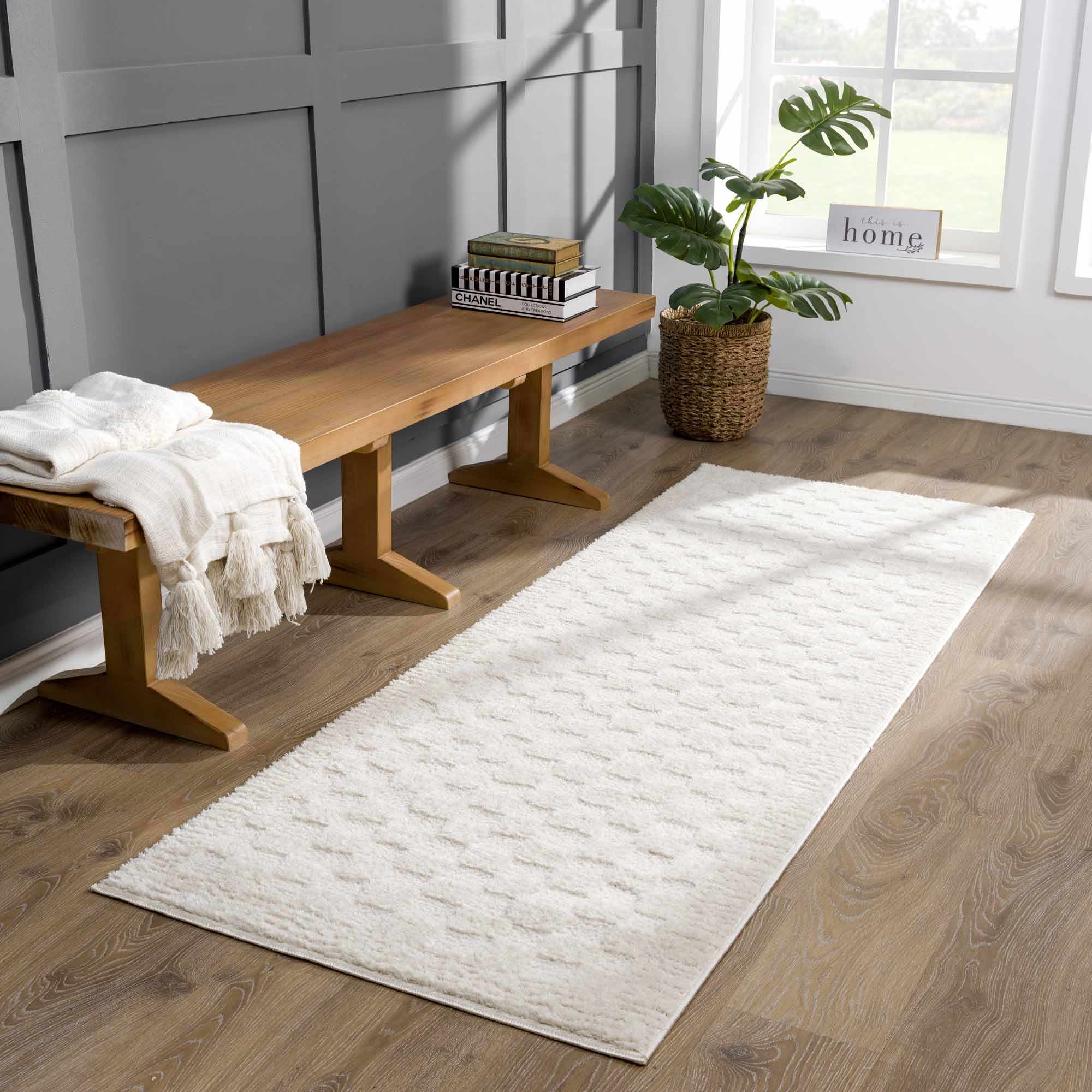 Luna Checkered Area Rug  High Pile  100% Polyester