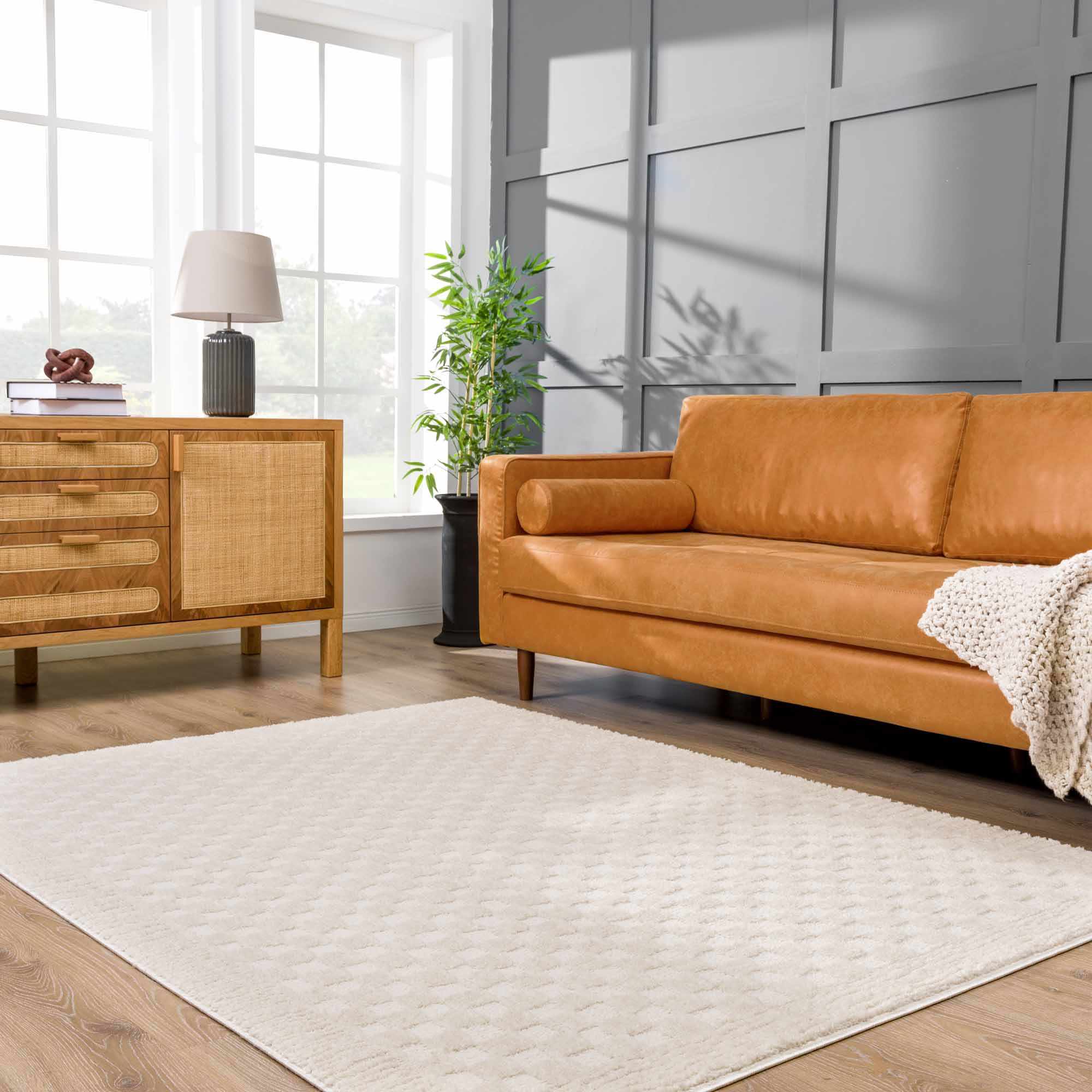 Luna Checkered Area Rug  High Pile  100% Polyester