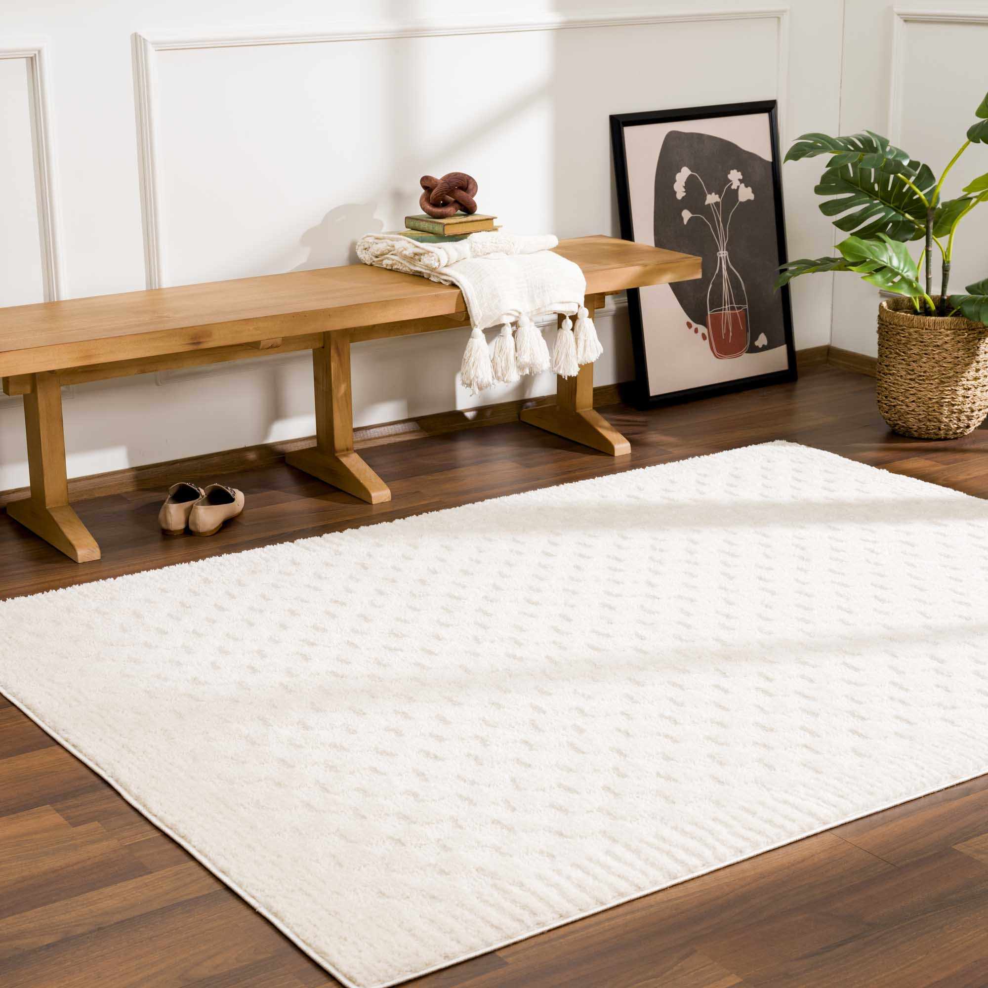 Luna Checkered Area Rug  High Pile  100% Polyester