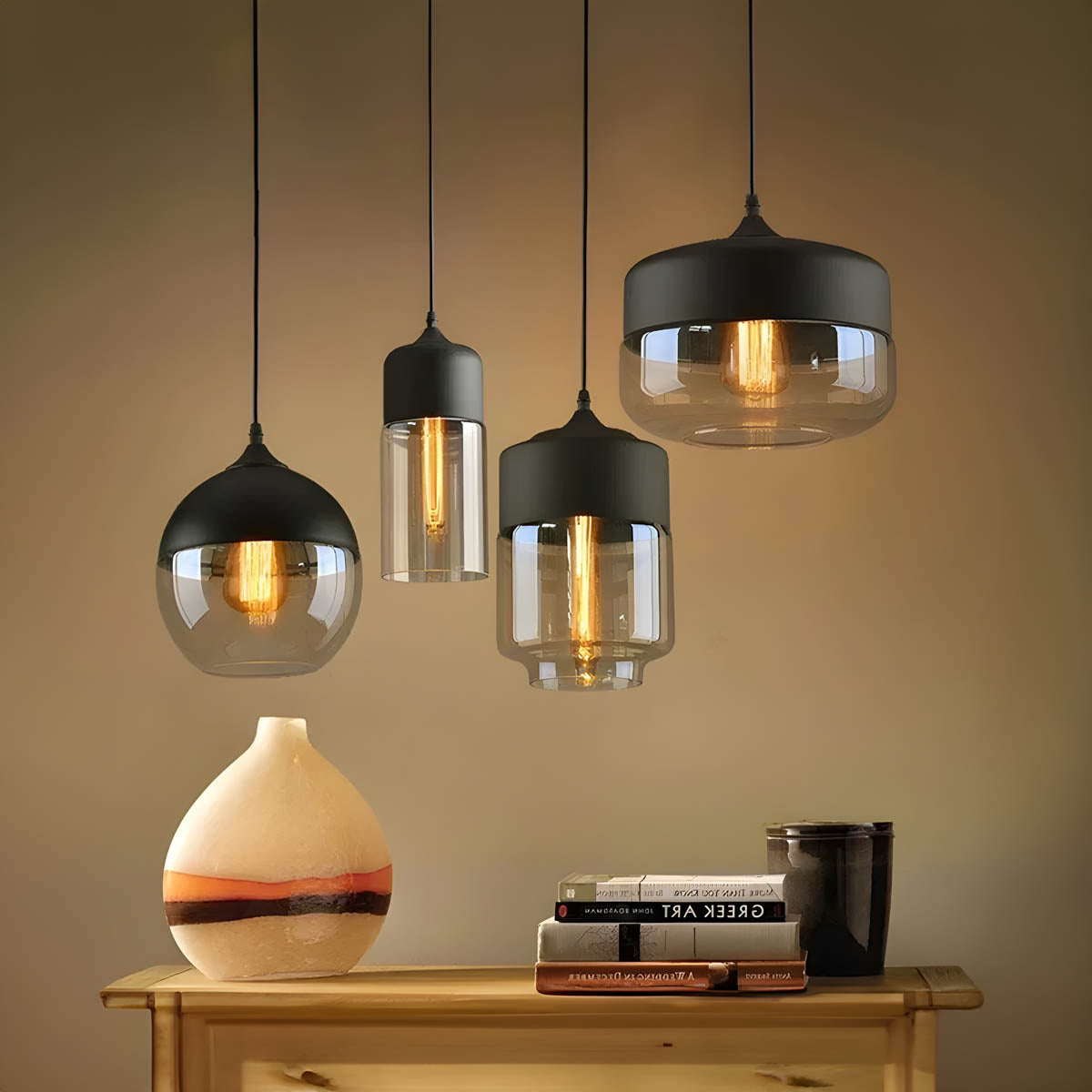 Kairo Hanglamp | Moderne Glazen Verlichting, Zwart, E27 Fitting