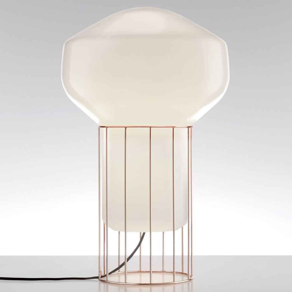 Aero Table Lamp | Glossy White Glass, Dark Gray & Brass Frame