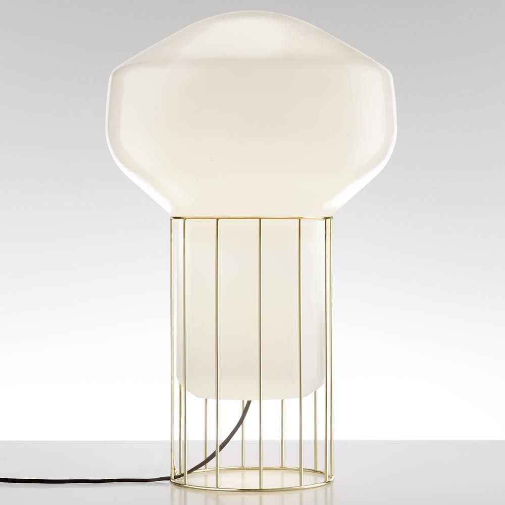 Aero Table Lamp | Glossy White Glass, Dark Gray & Brass Frame
